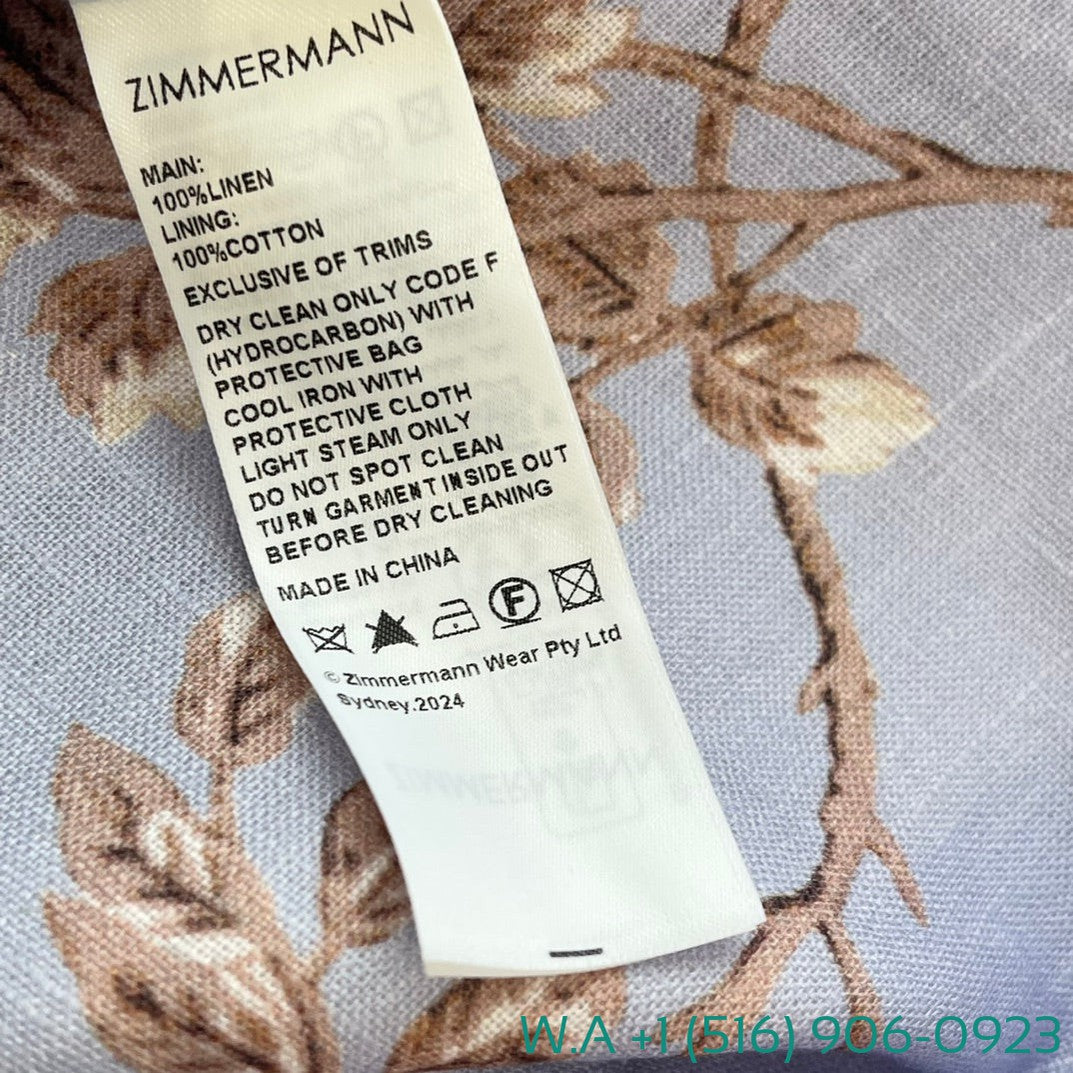 Zimmermann Blue Robin Floral Print Long Sleeve V-Neck Mini Dress