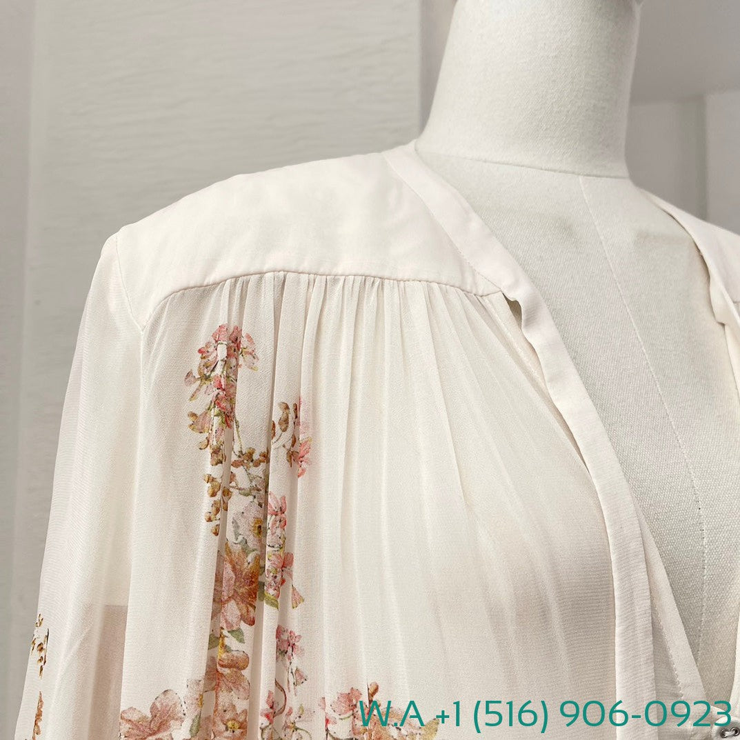 Zimmermann White Coral Floral Print V-Neck Pleated Mini Dress