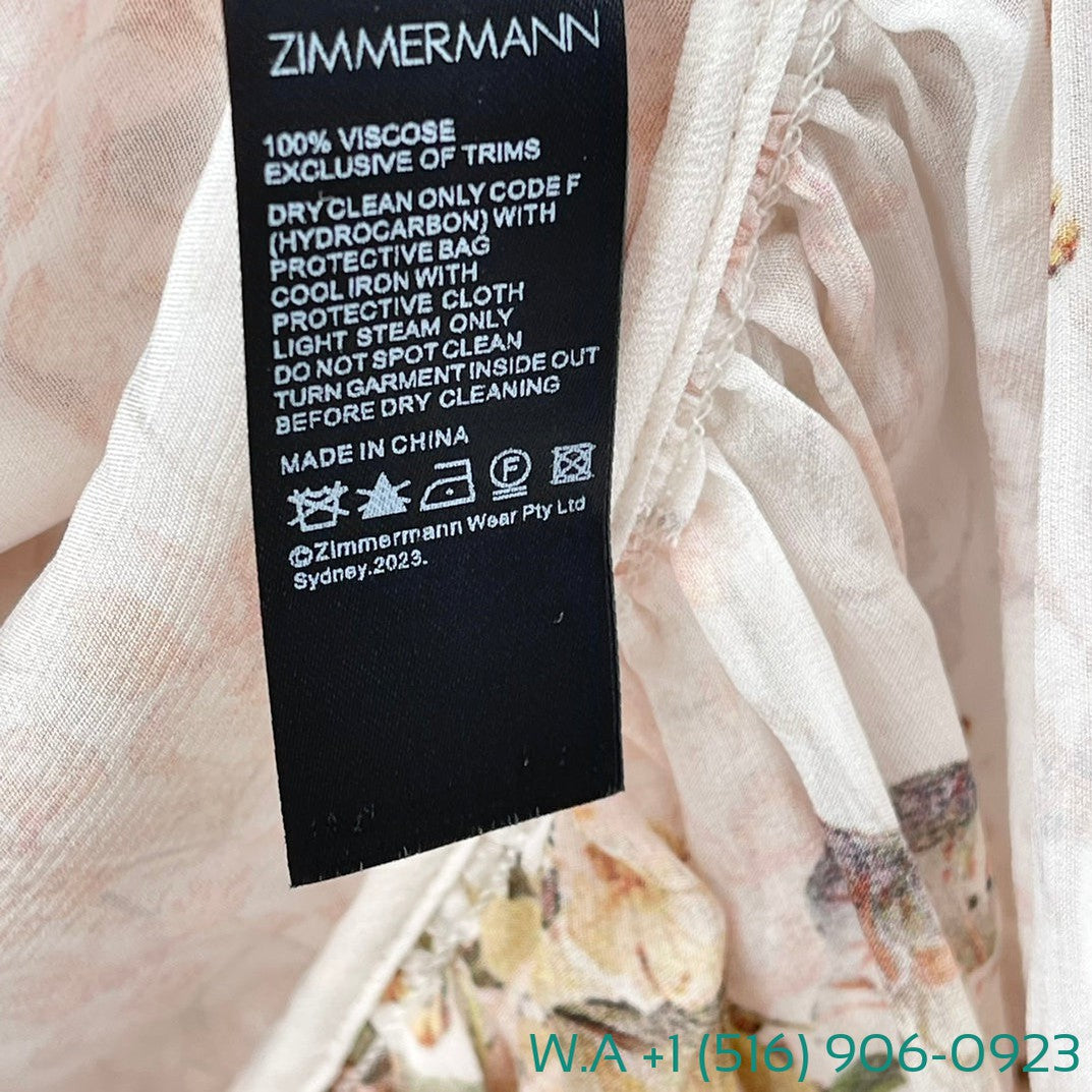 Zimmermann White Coral Floral Print V-Neck Pleated Mini Dress