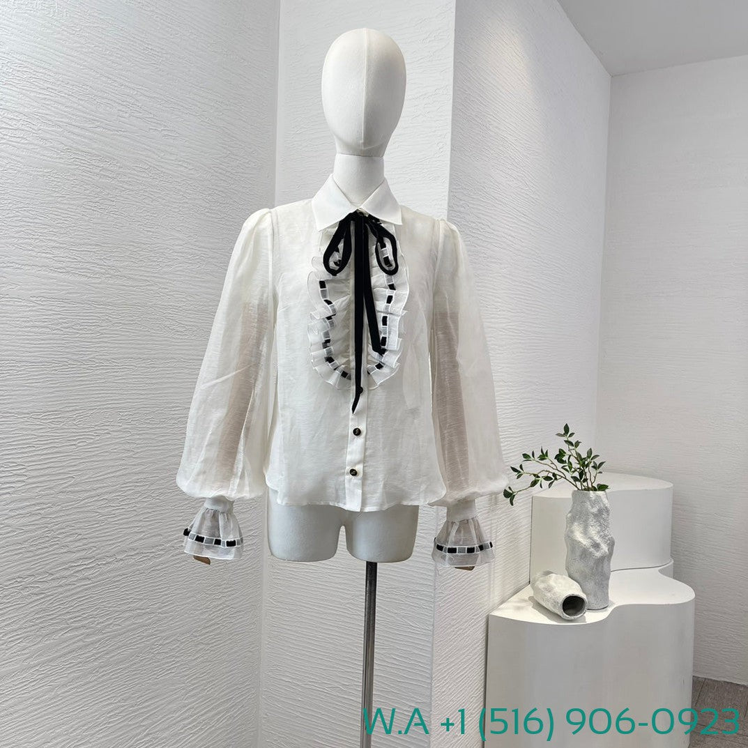 Zimmermann White Ruffles Long Sleeve Blouse Tops