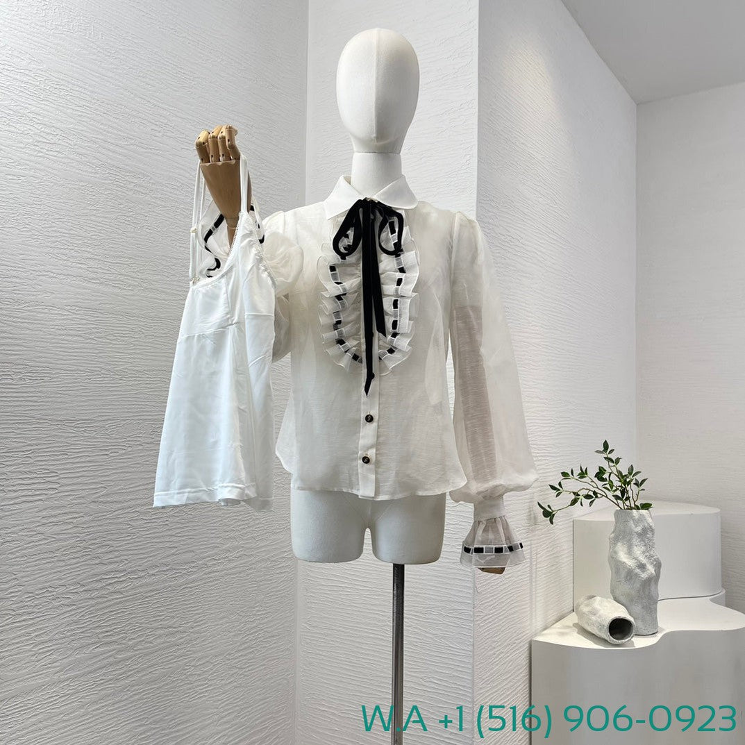 Zimmermann White Ruffles Long Sleeve Blouse Tops