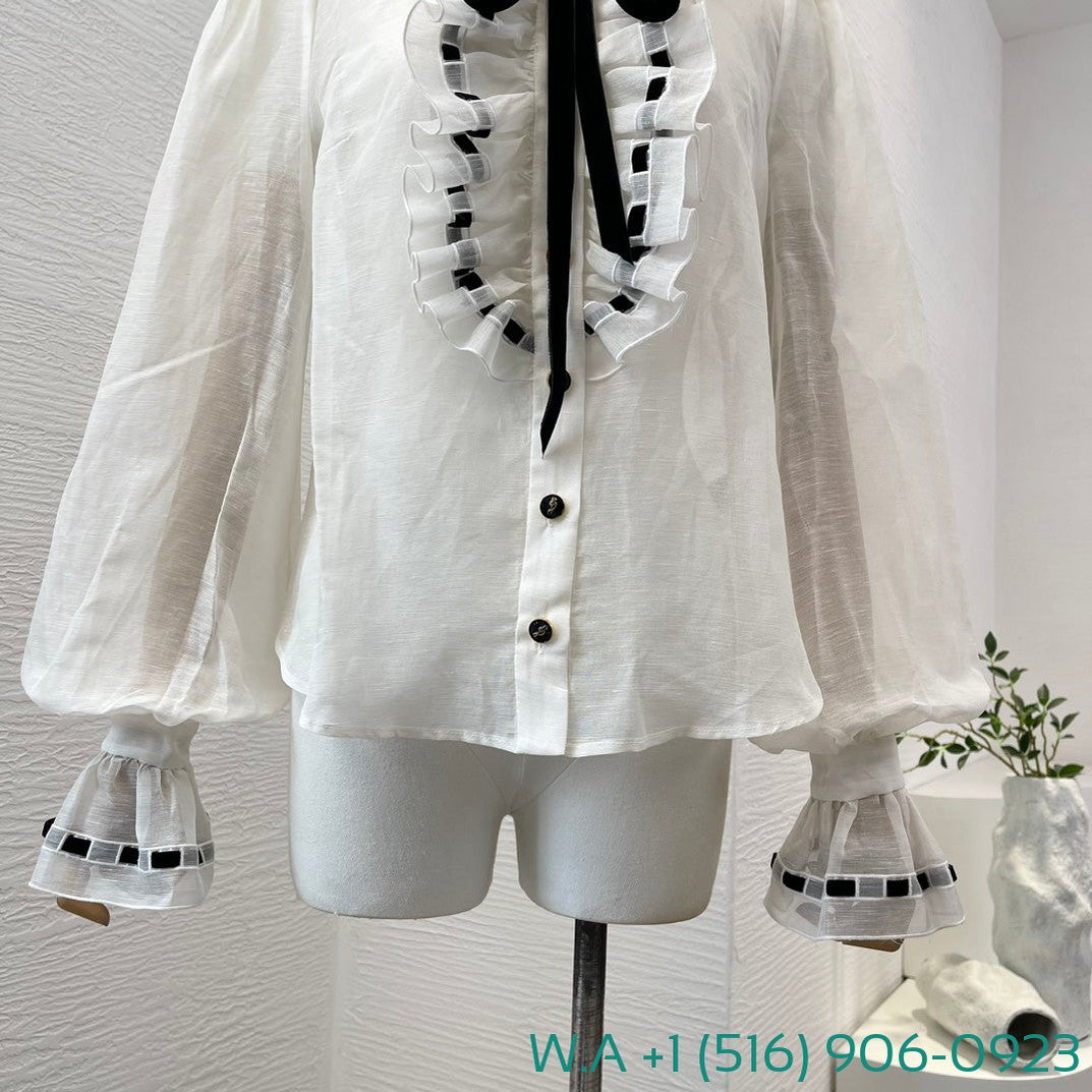 Zimmermann White Ruffles Long Sleeve Blouse Tops
