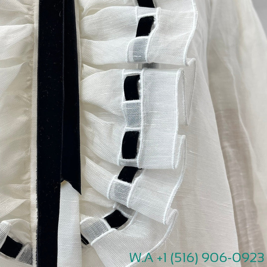 Zimmermann White Ruffles Long Sleeve Blouse Tops
