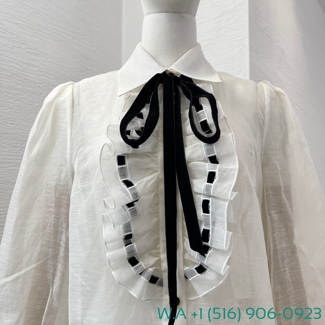 Zimmermann White Ruffles Long Sleeve Blouse Tops
