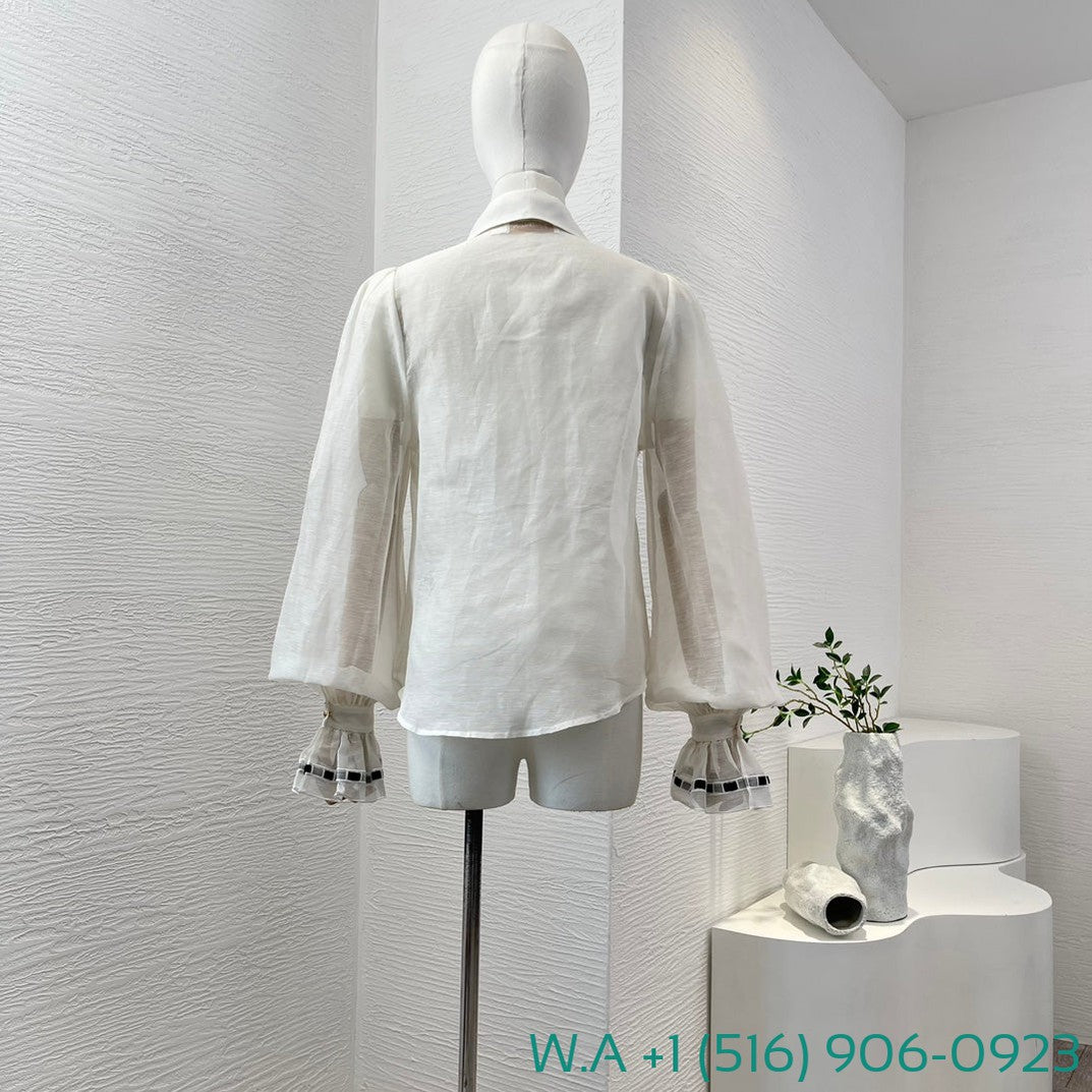 Zimmermann White Ruffles Long Sleeve Blouse Tops