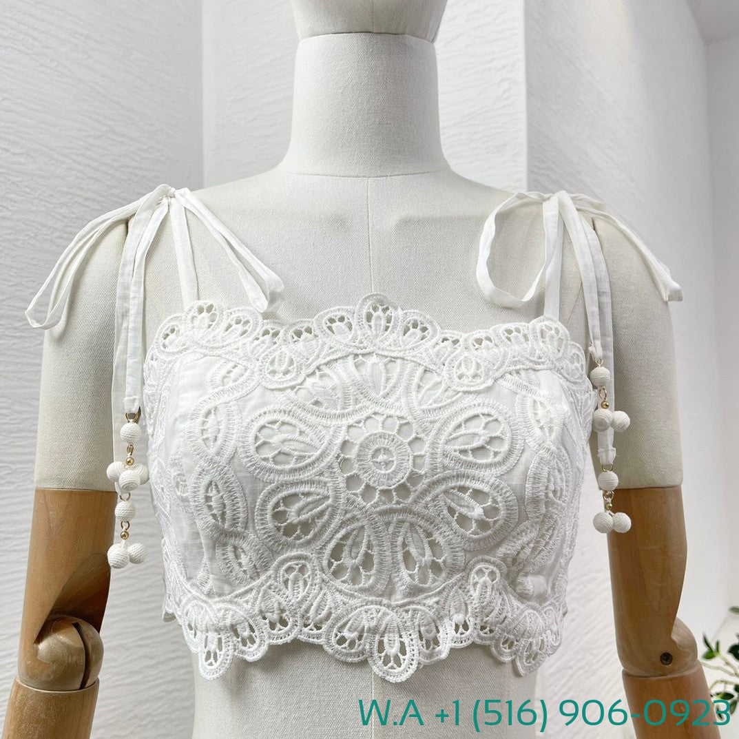 Zimmermann White Embroidery Floral Hollow-Out Sleeveless Vest Tops