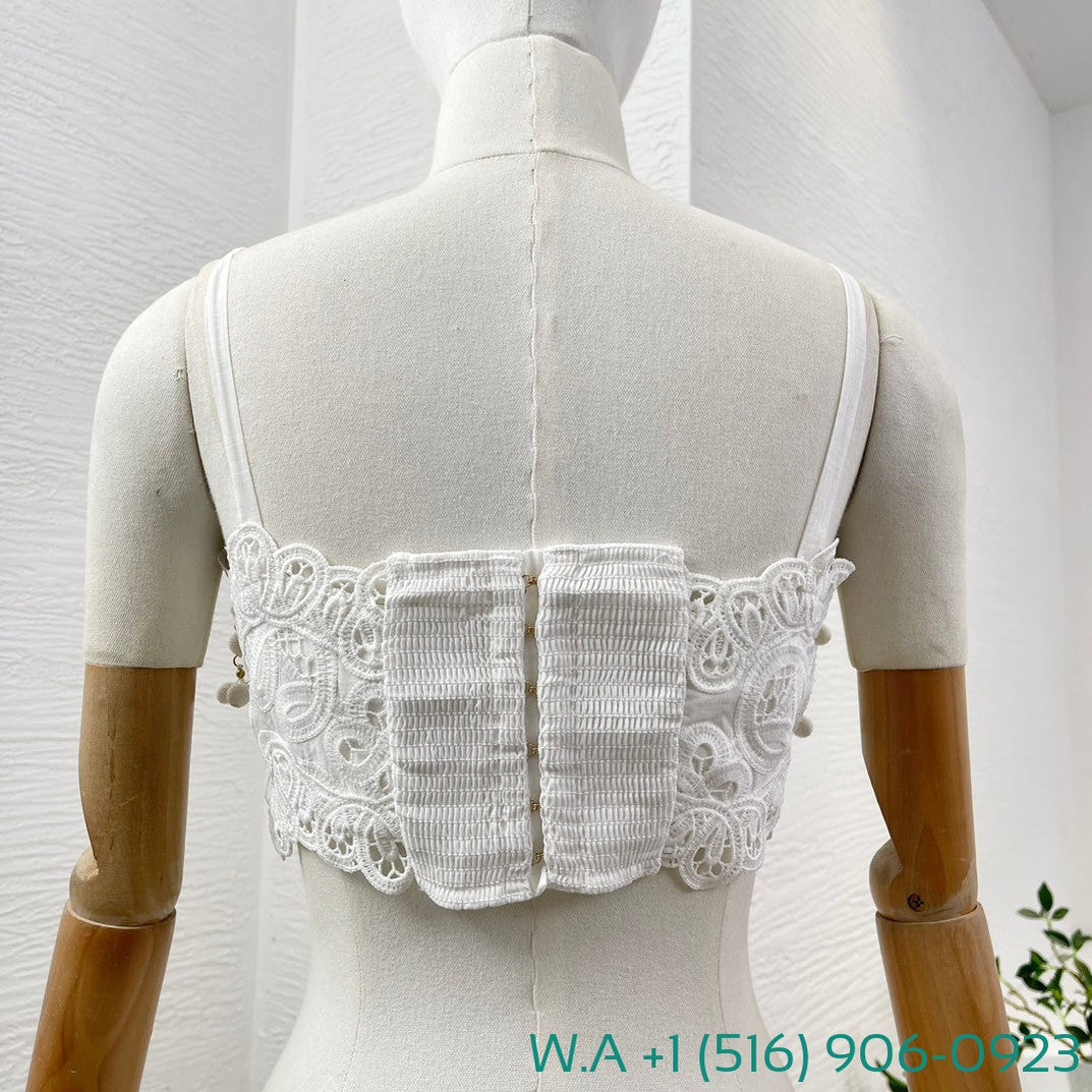 Zimmermann White Embroidery Floral Hollow-Out Sleeveless Vest Tops