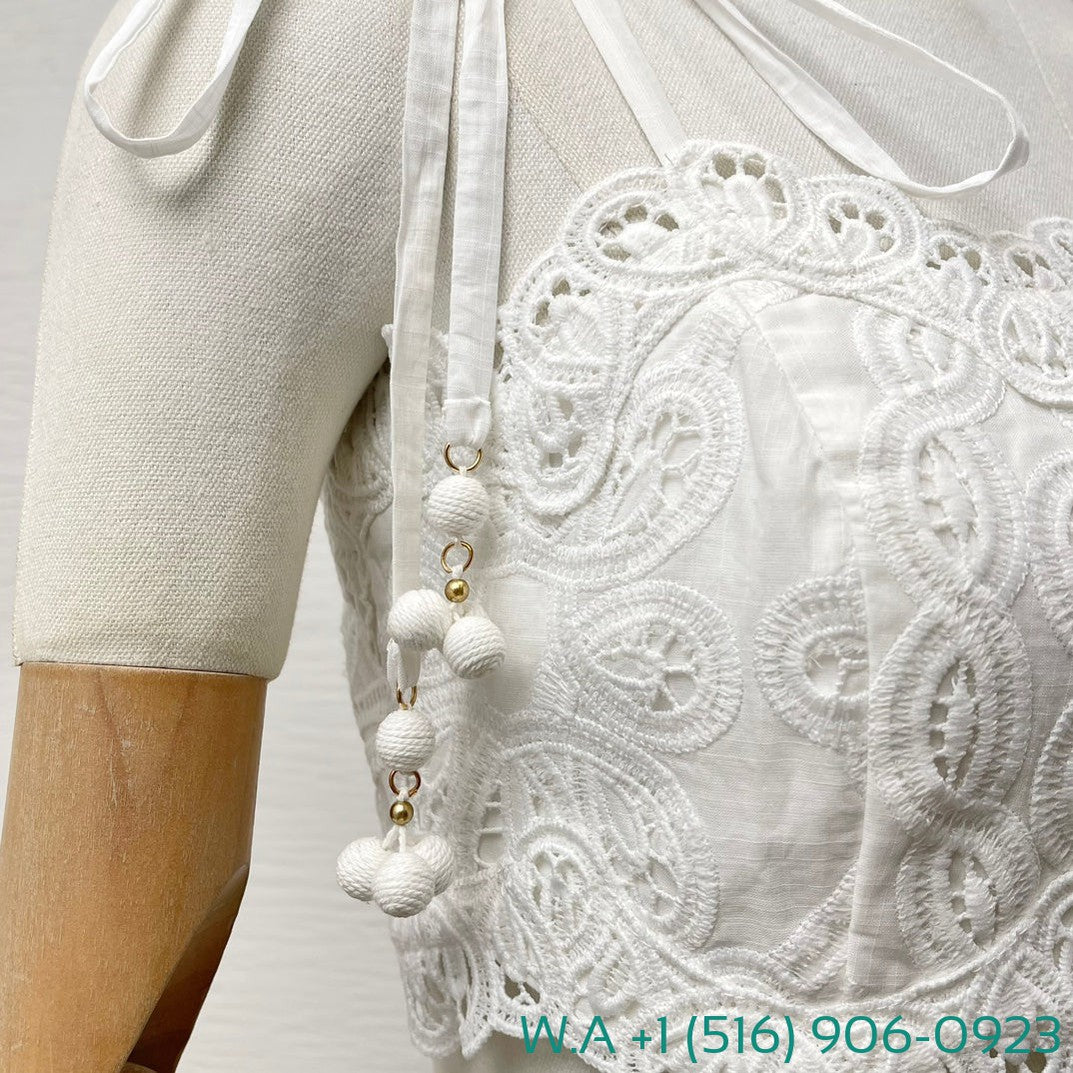 Zimmermann White Embroidery Floral Hollow-Out Sleeveless Vest Tops