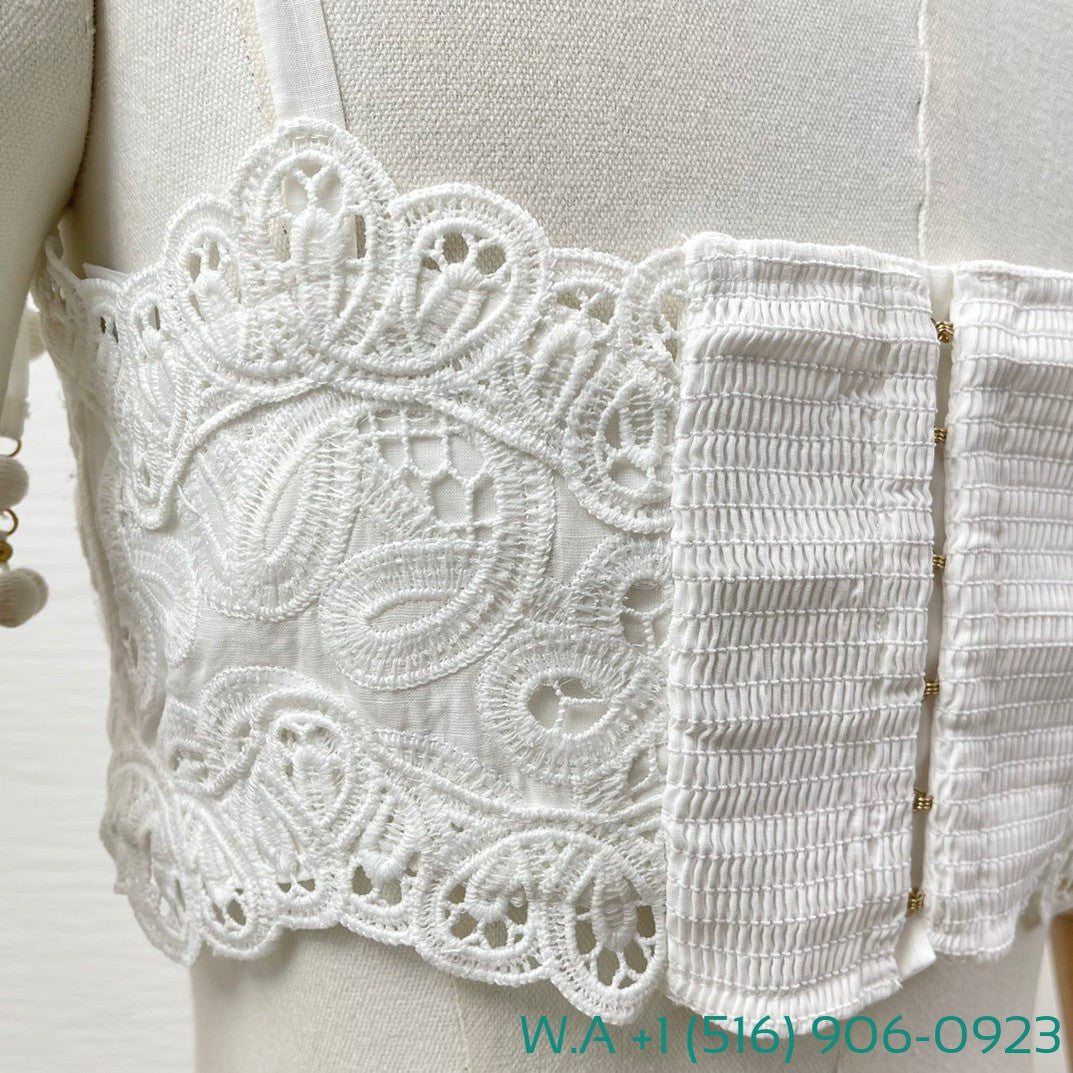 Zimmermann White Embroidery Floral Hollow-Out Sleeveless Vest Tops