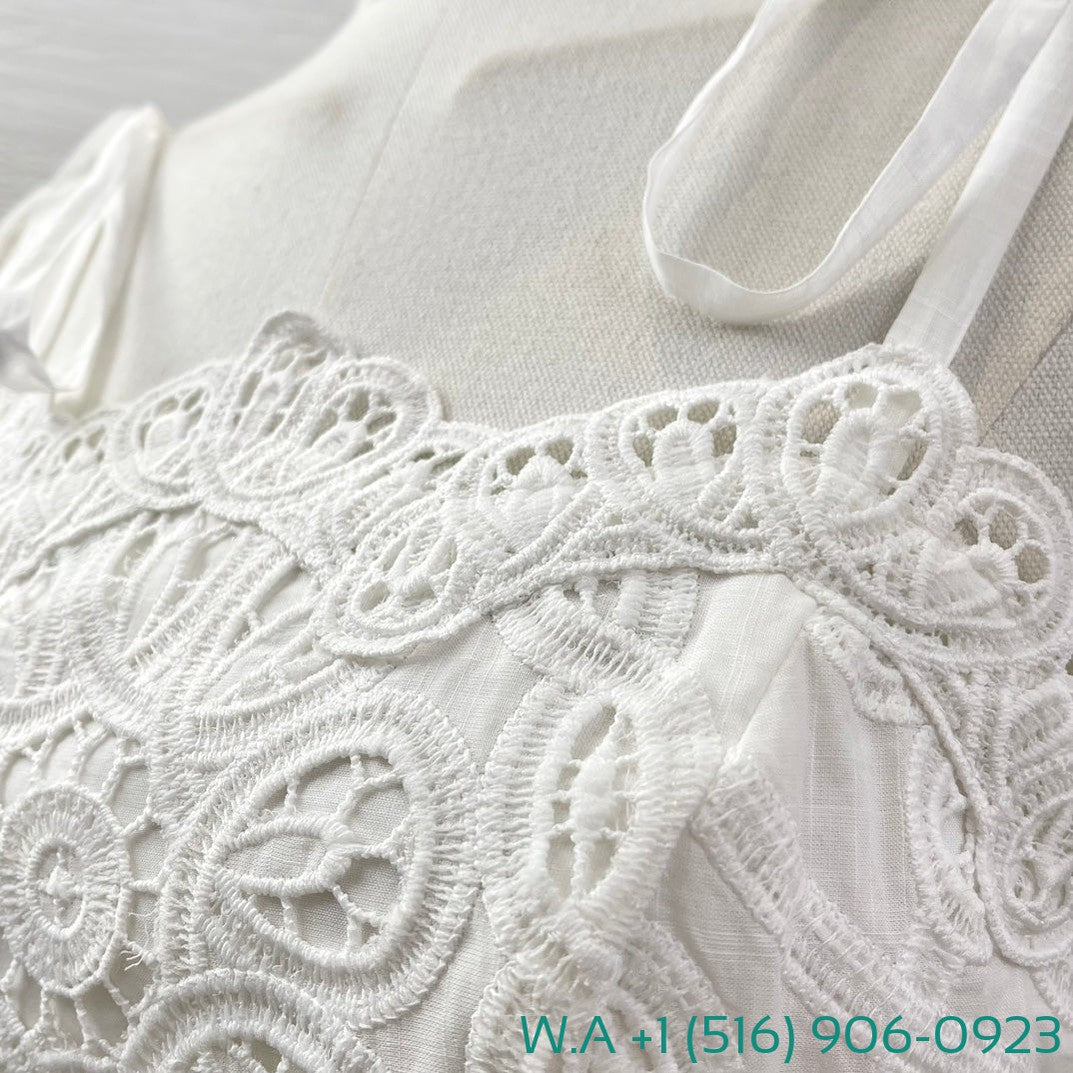 Zimmermann White Embroidery Floral Hollow-Out Sleeveless Vest Tops