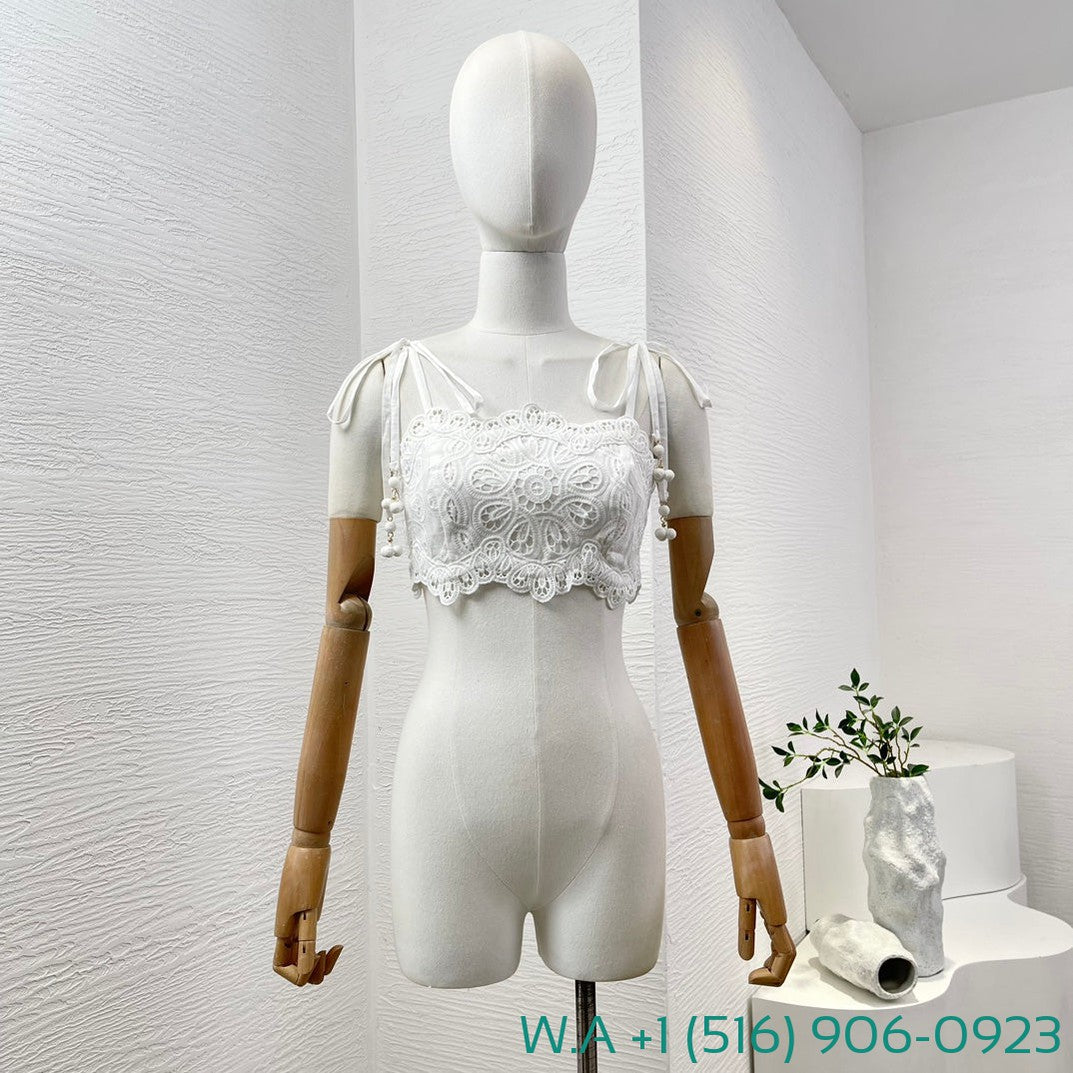 Zimmermann White Embroidery Floral Hollow-Out Sleeveless Vest Tops