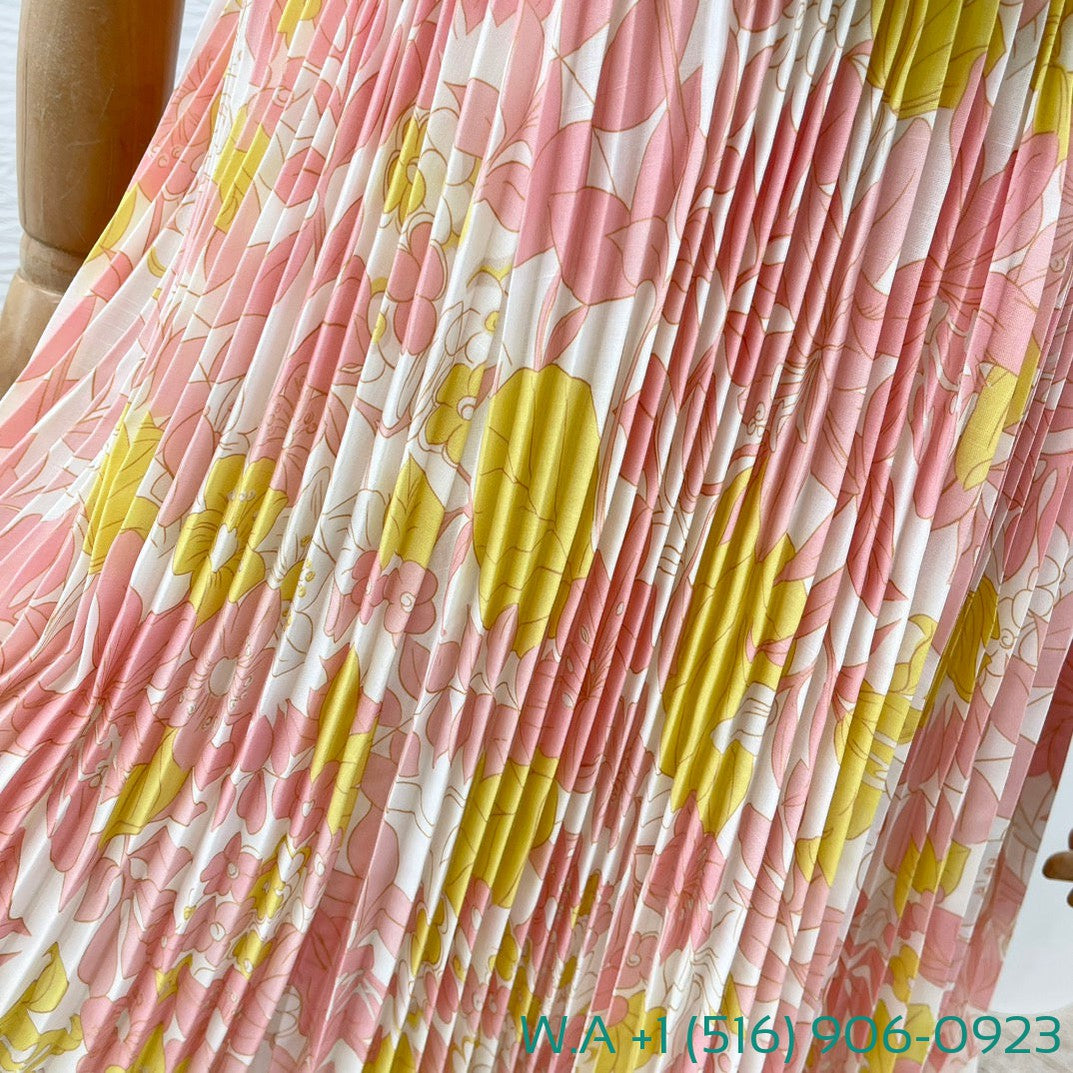 Zimmermann Pink Yellow Floral Print Short Sleeve Ruched Mini Dress