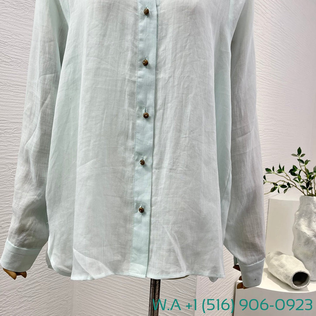 Zimmermann Mint Green Long Sleeve Blouse Tops