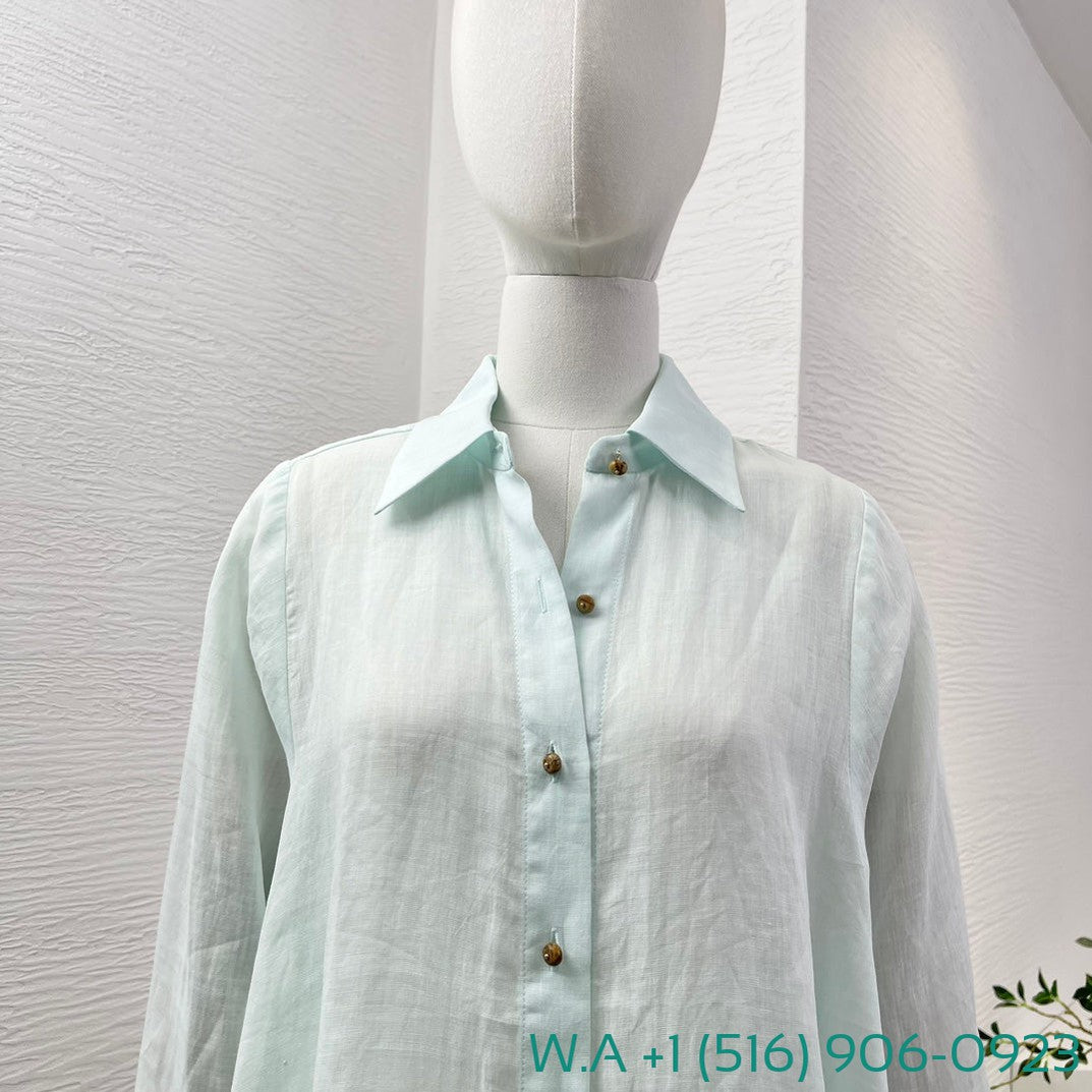 Zimmermann Mint Green Long Sleeve Blouse Tops