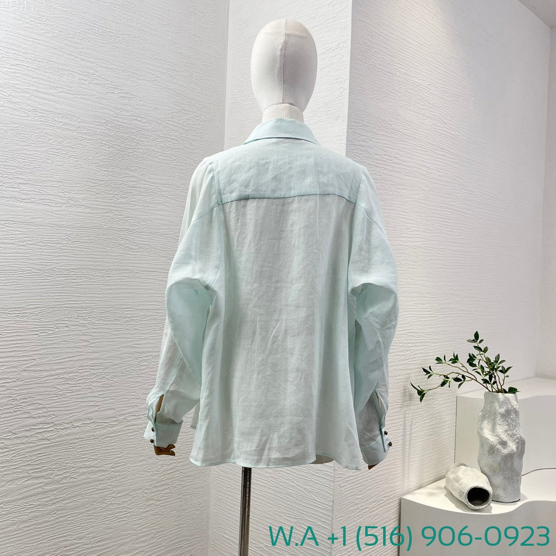 Zimmermann Mint Green Long Sleeve Blouse Tops