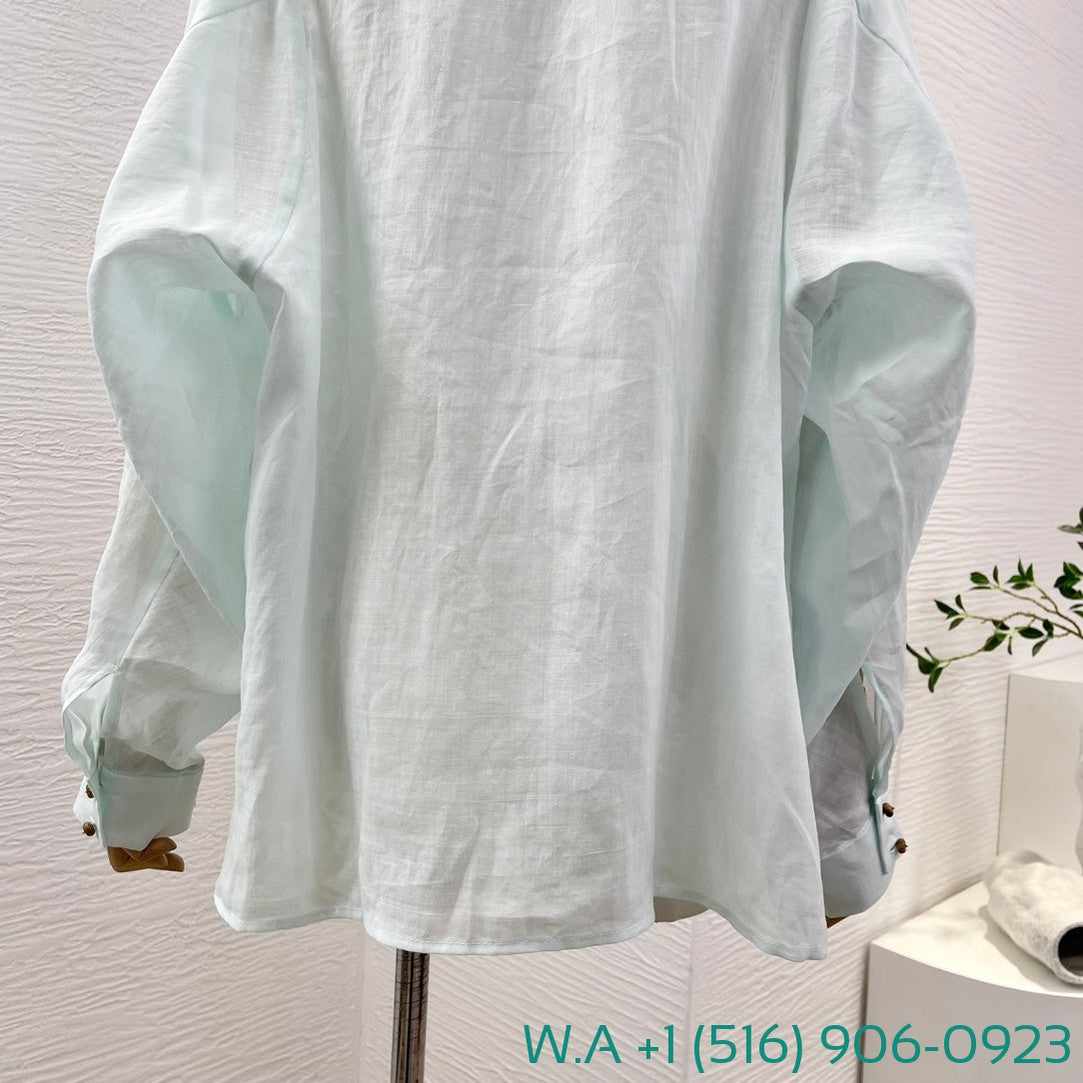 Zimmermann Mint Green Long Sleeve Blouse Tops