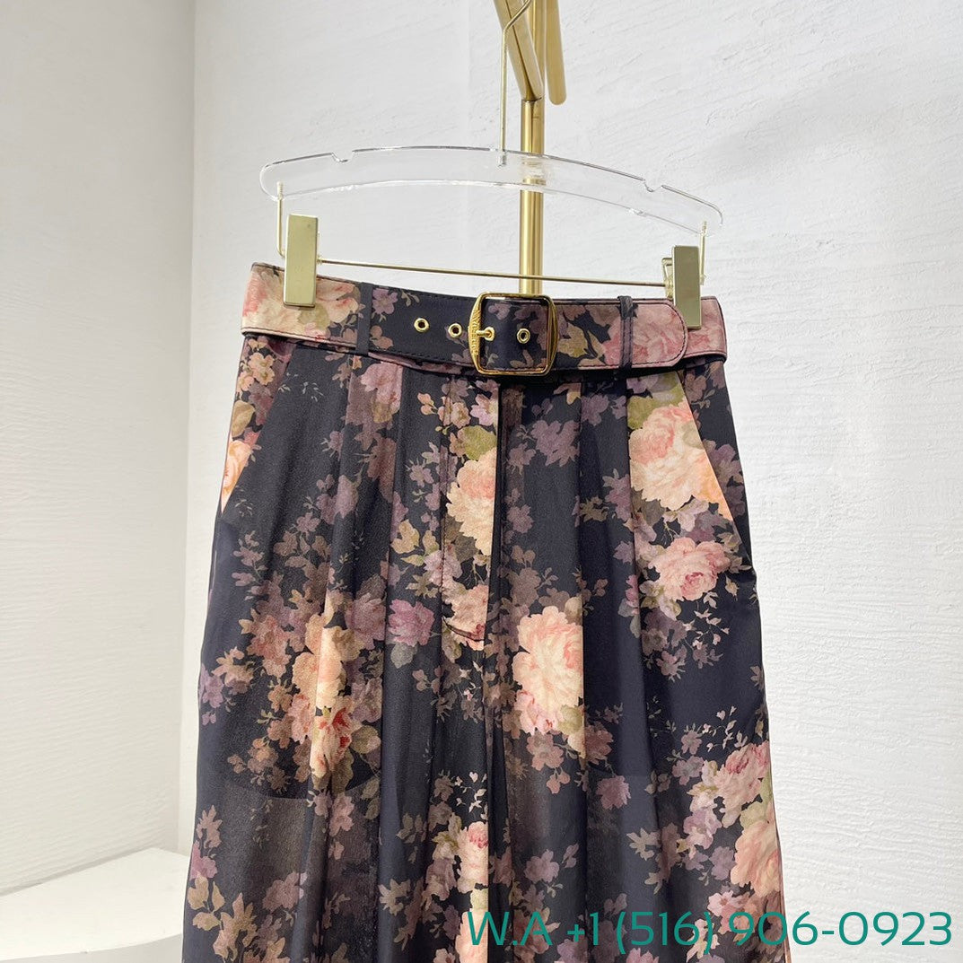 Zimmermann Black Floral Print Long Sleeve Blouse Tops And Bell Pants Set