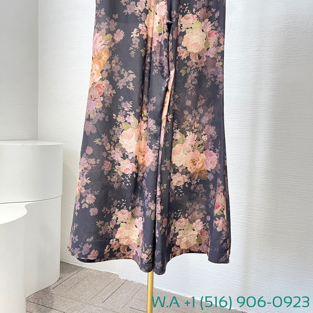 Zimmermann Black Floral Print Long Sleeve Blouse Tops And Bell Pants Set
