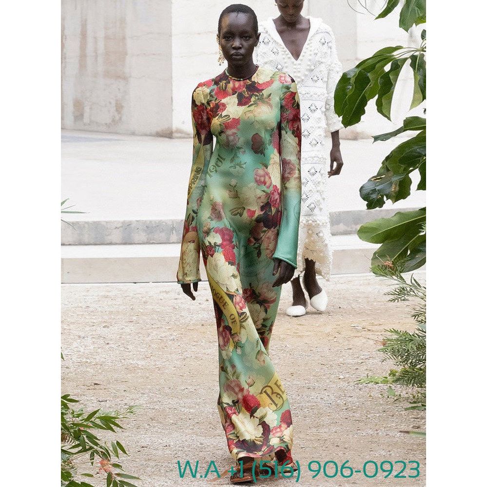 Zimmermann Wonderland Collection Peony Print Green Full Sleeve Long Dress