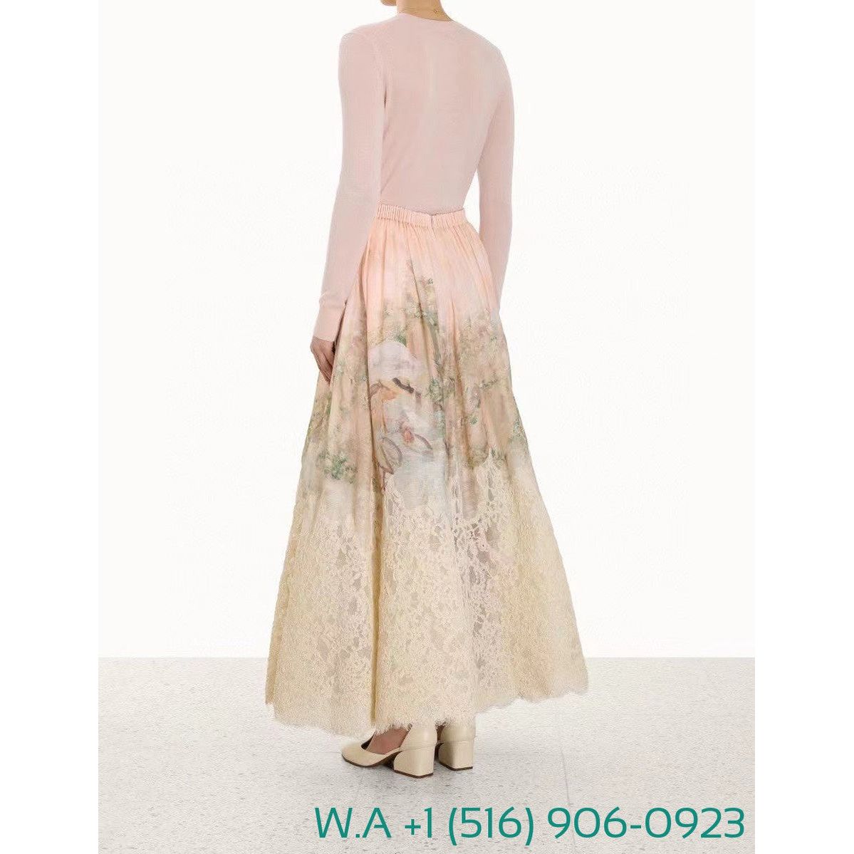 Zimmermann Beige Lace Patchwork Ruched Midi Skirt