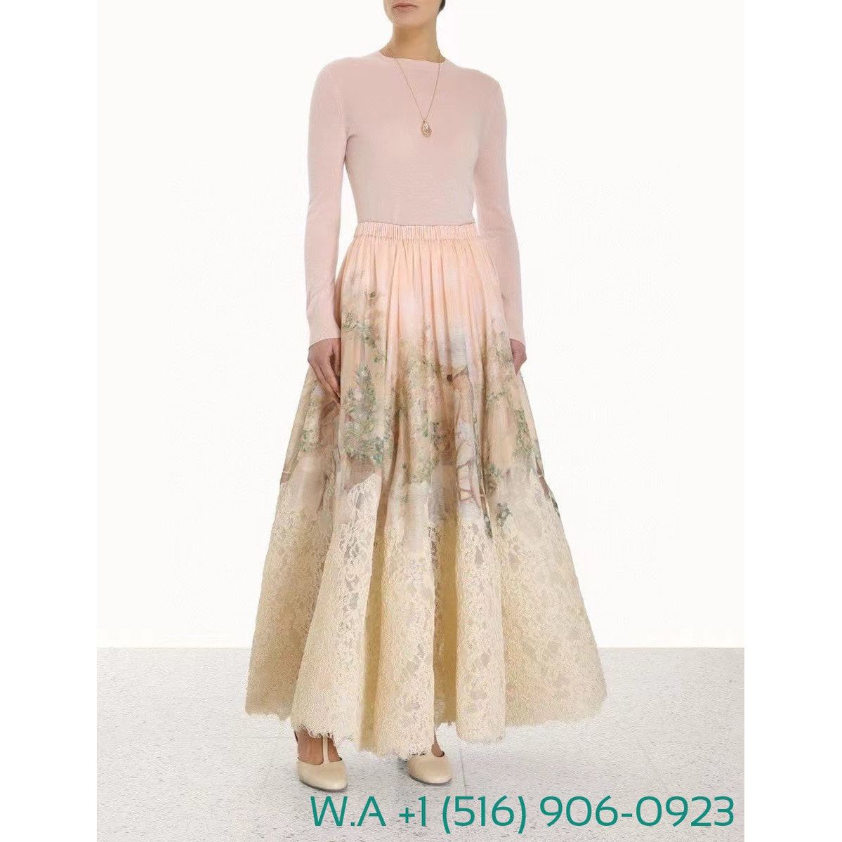 Zimmermann Beige Lace Patchwork Ruched Midi Skirt