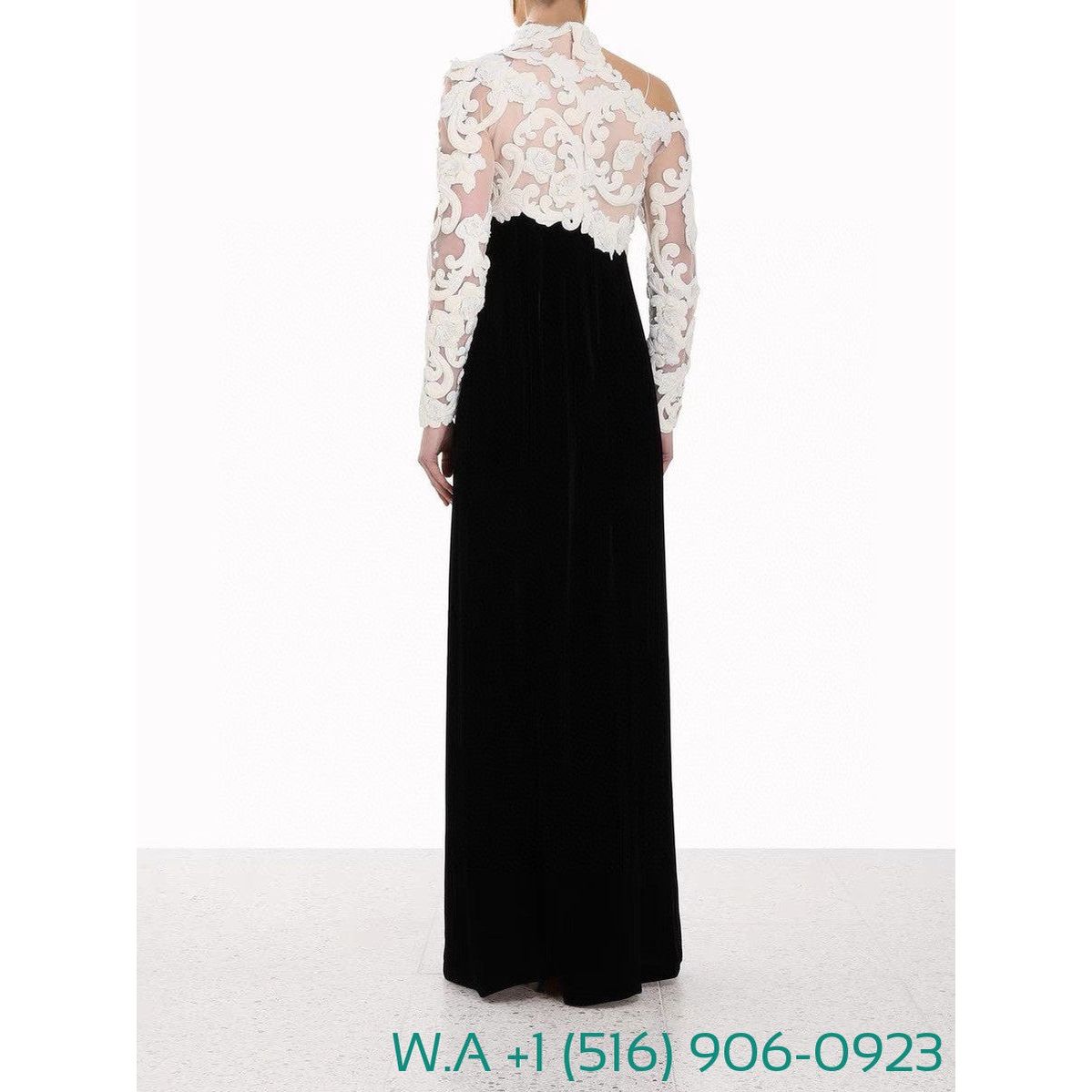 Zimmermann Lace Patchwork One Shoulder Long Sleeve Black Velvet Maxi Dress
