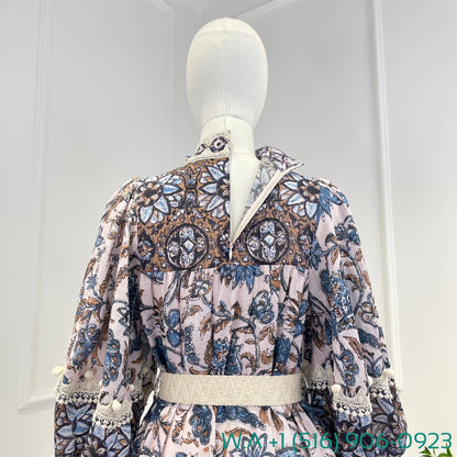Zimmermann Botanic Print Half Lantern Sleeve Self Bow Tie At Neck Mini Dress
