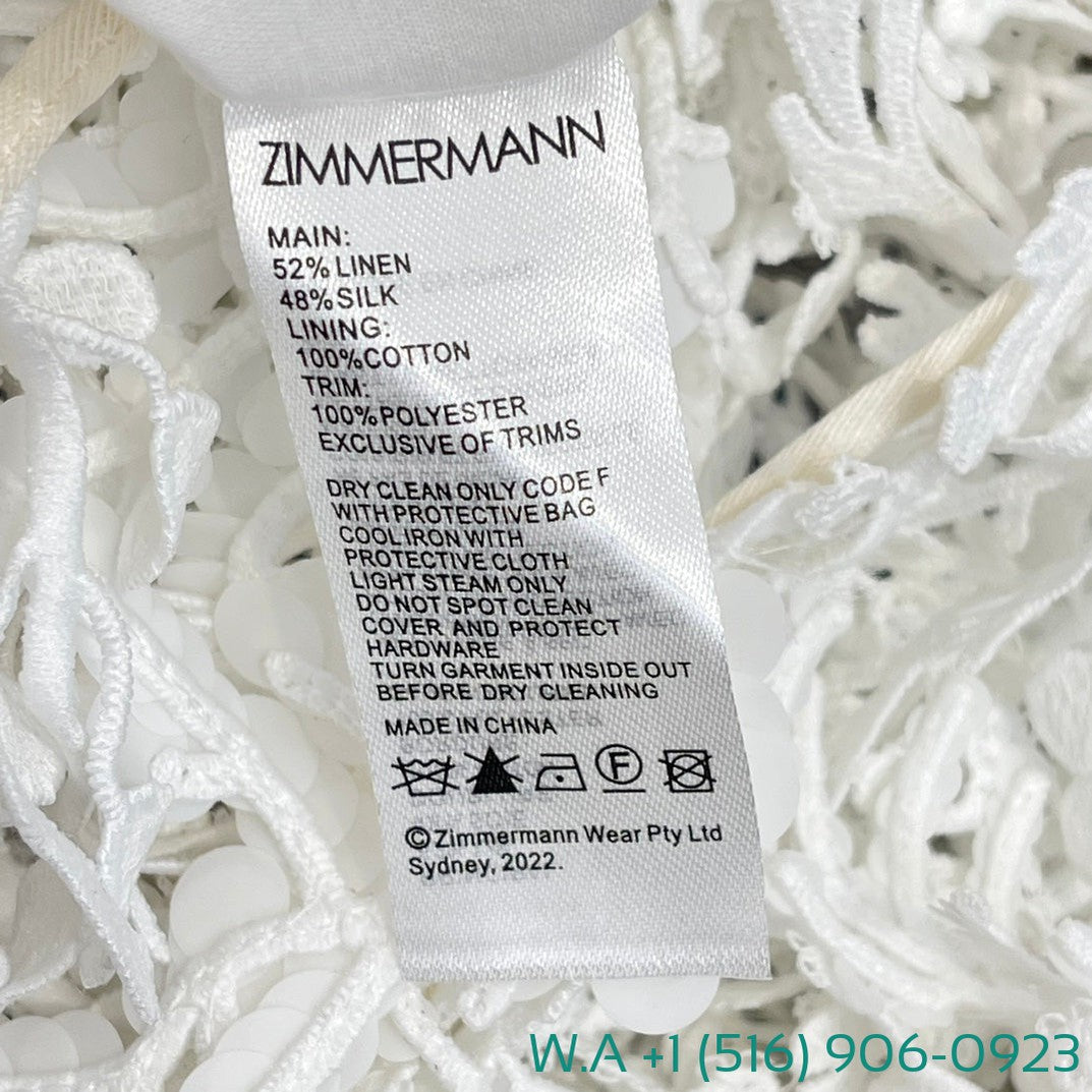 Zimmermann White Sleeveless Handwork Tassels Sequined Backless Irregular Halter Mini Dress