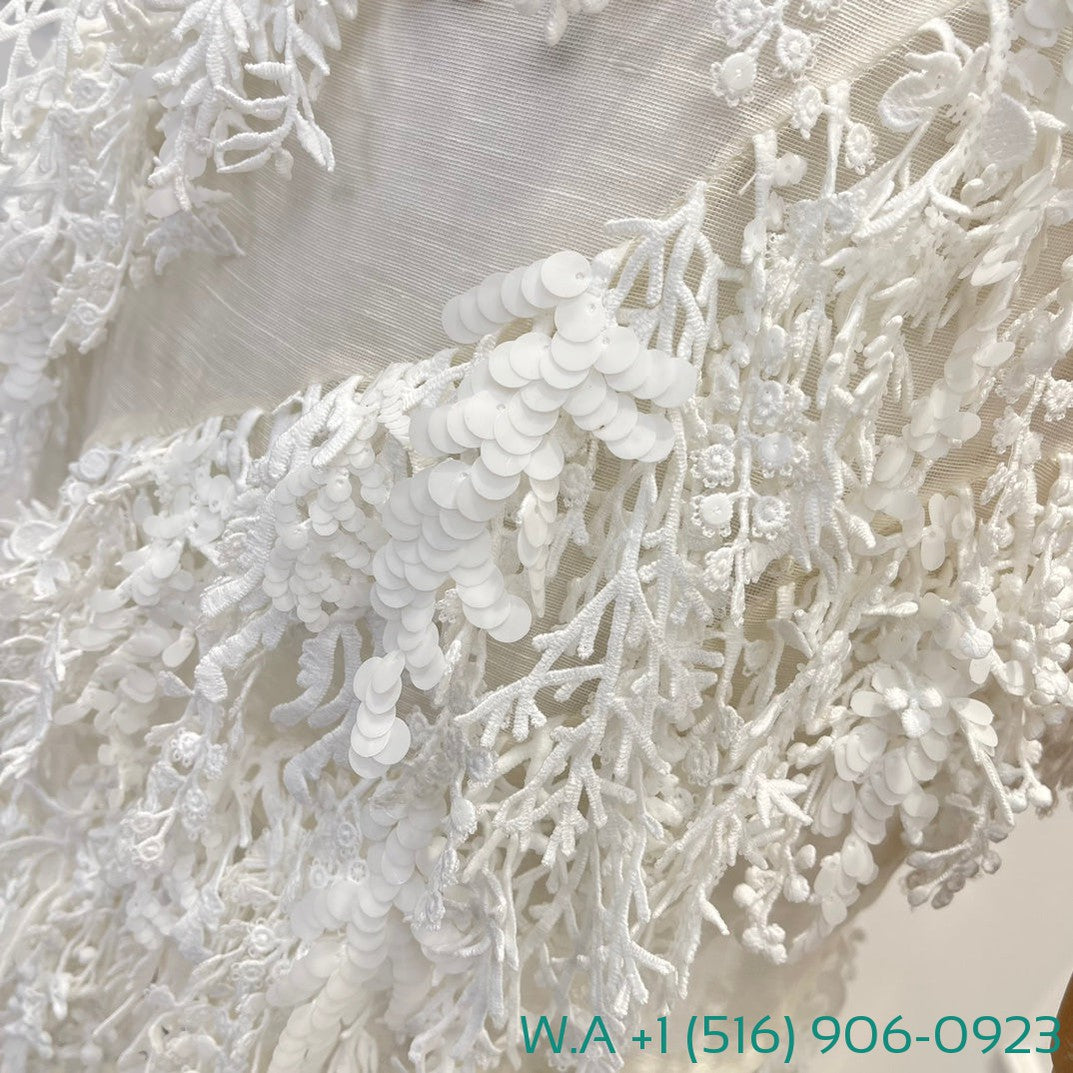 Zimmermann White Sleeveless Handwork Tassels Sequined Backless Irregular Halter Mini Dress