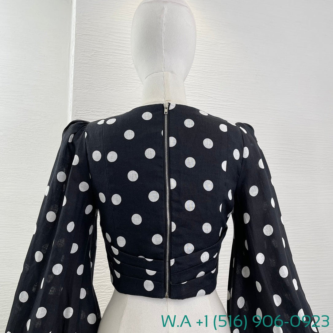 Zimmermann Black White Polka Dot Long Sleeve Blouse