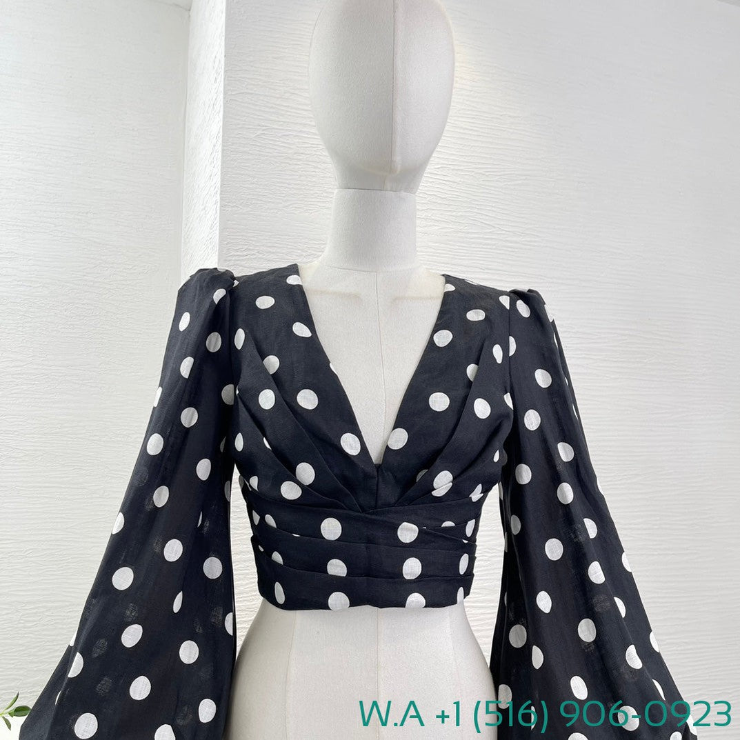 Zimmermann Black White Polka Dot Long Sleeve Blouse