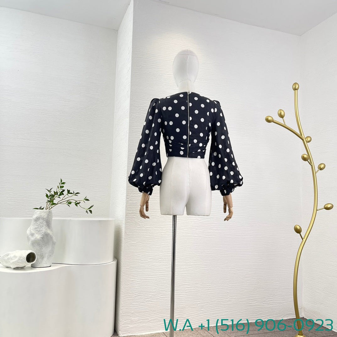 Zimmermann Black White Polka Dot Long Sleeve Blouse