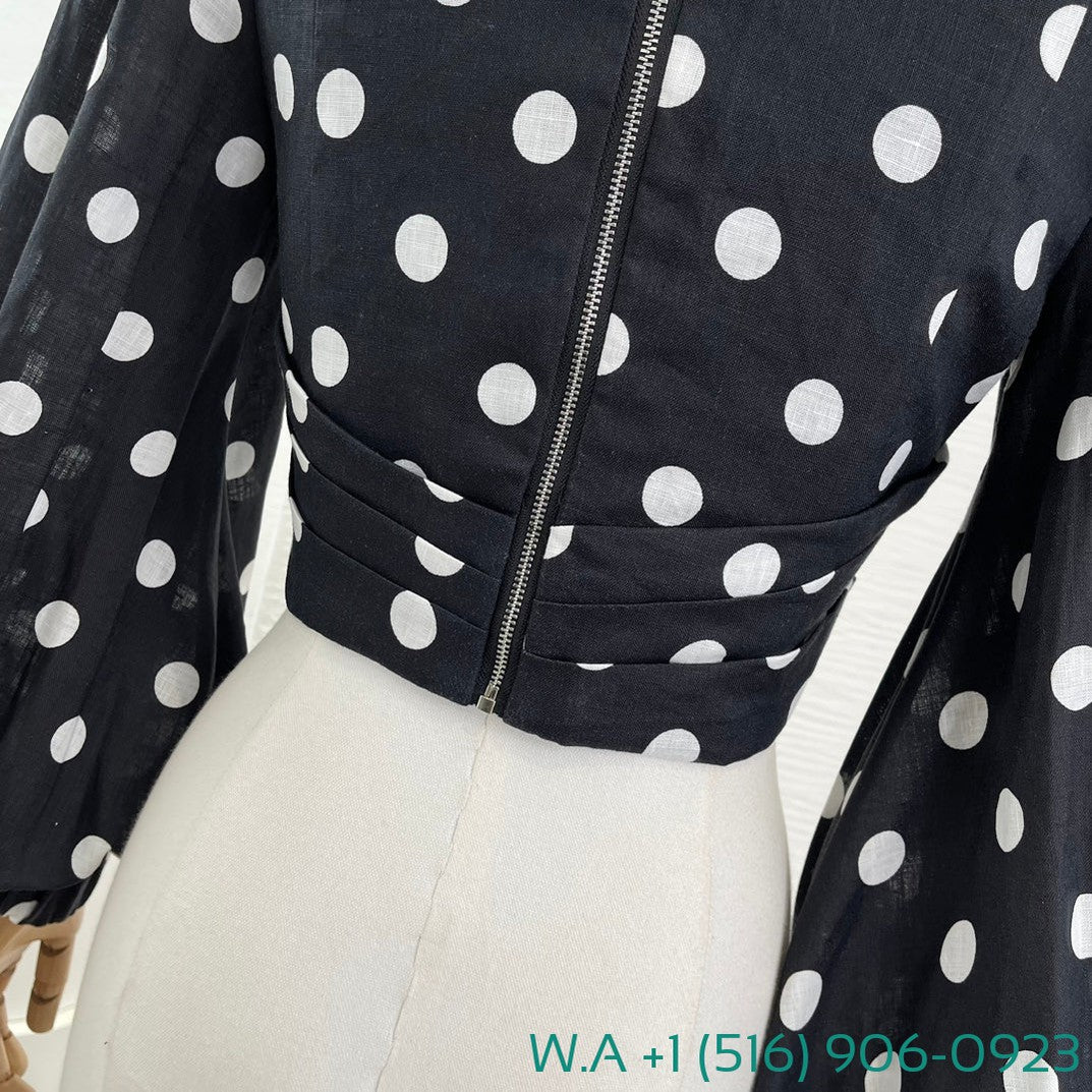 Zimmermann Black White Polka Dot Long Sleeve Blouse