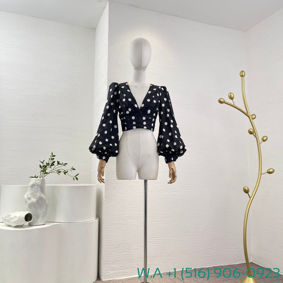 Zimmermann Black White Polka Dot Long Sleeve Blouse