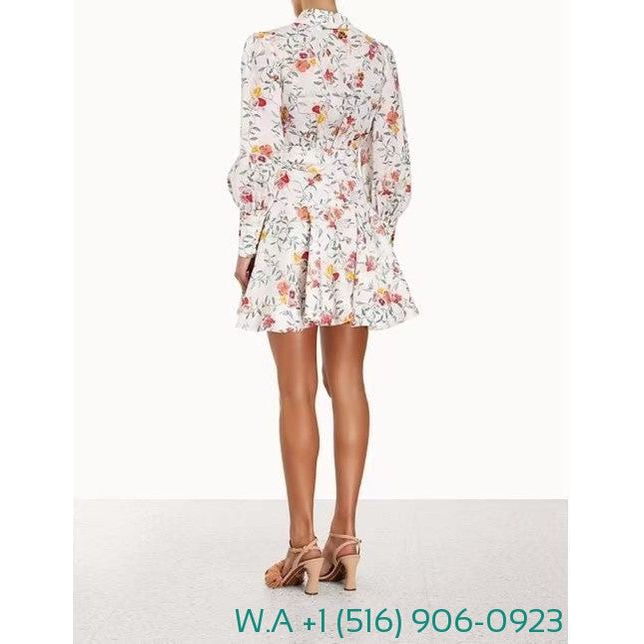 Zimmermann Floral Long Sleeve Mini Wrap Dress