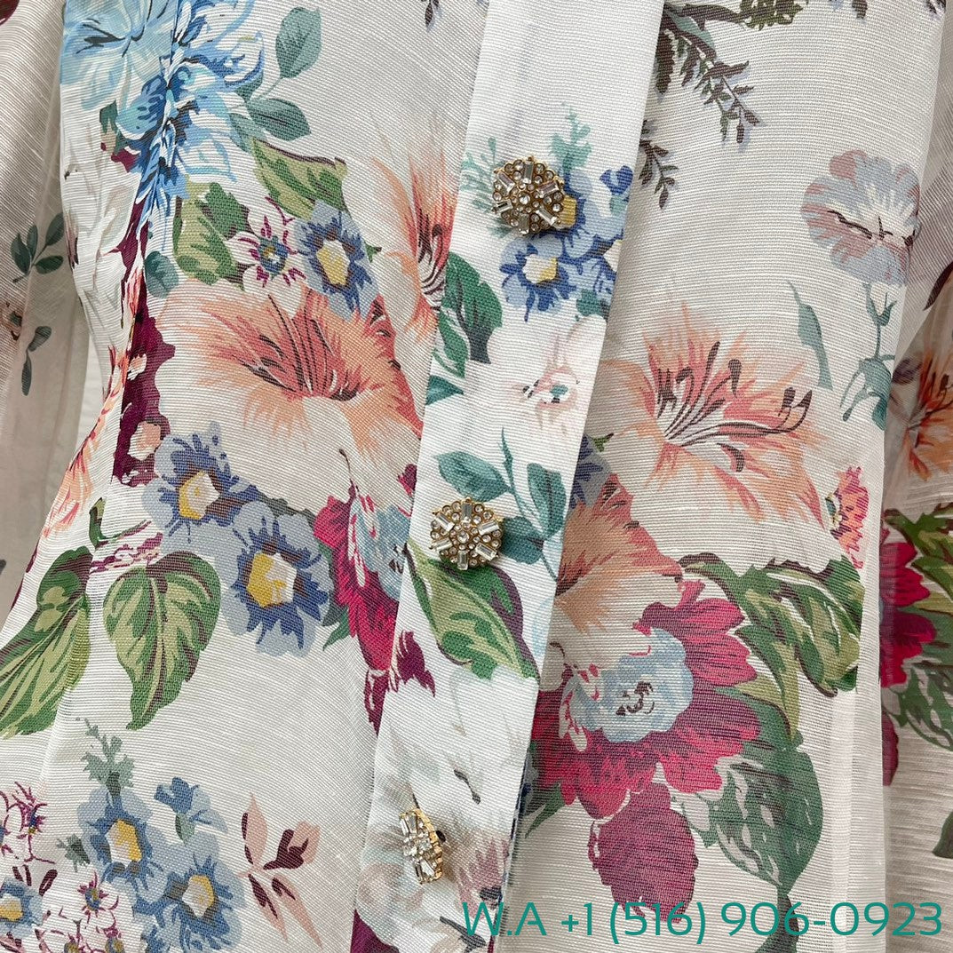 Zimmermann Floral Long Sleeve Patchwork Blouse Tops