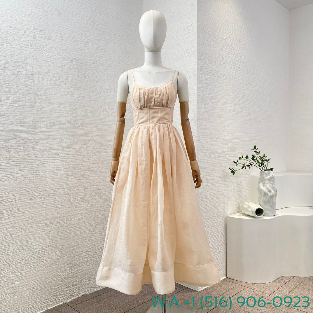 Zimmermann Pink Sleeveless Pleated Sling Midi Dress