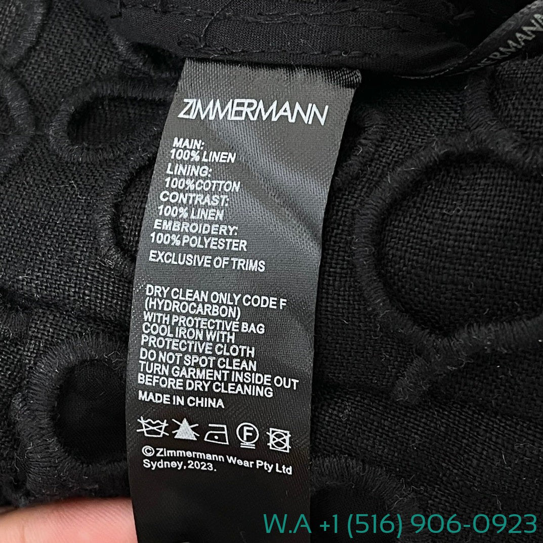 Zimmermann Black Hollow-Out Embroidery Long Pants