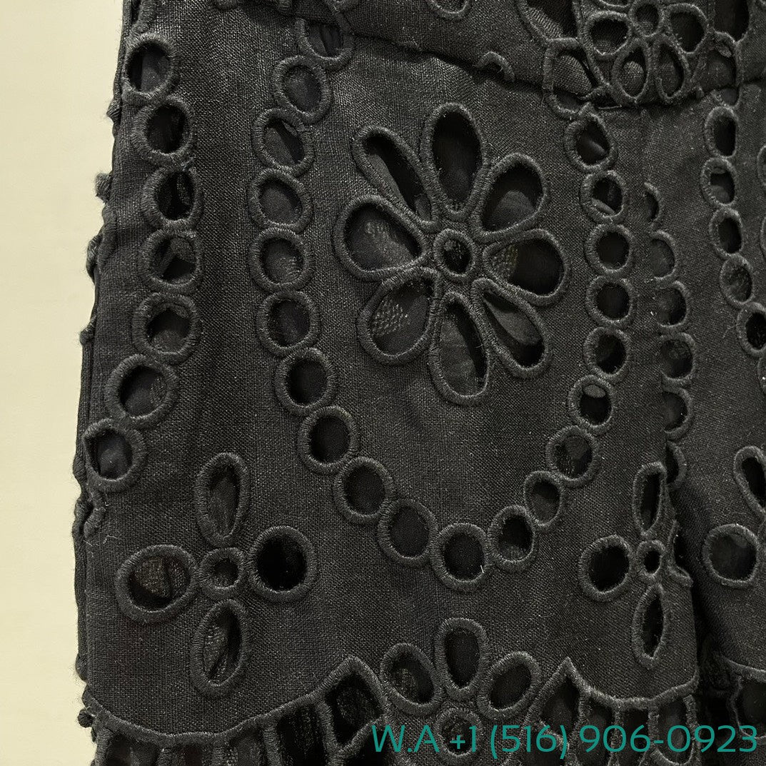 Zimmermann Black Hollow-Out Embroidery Long Pants