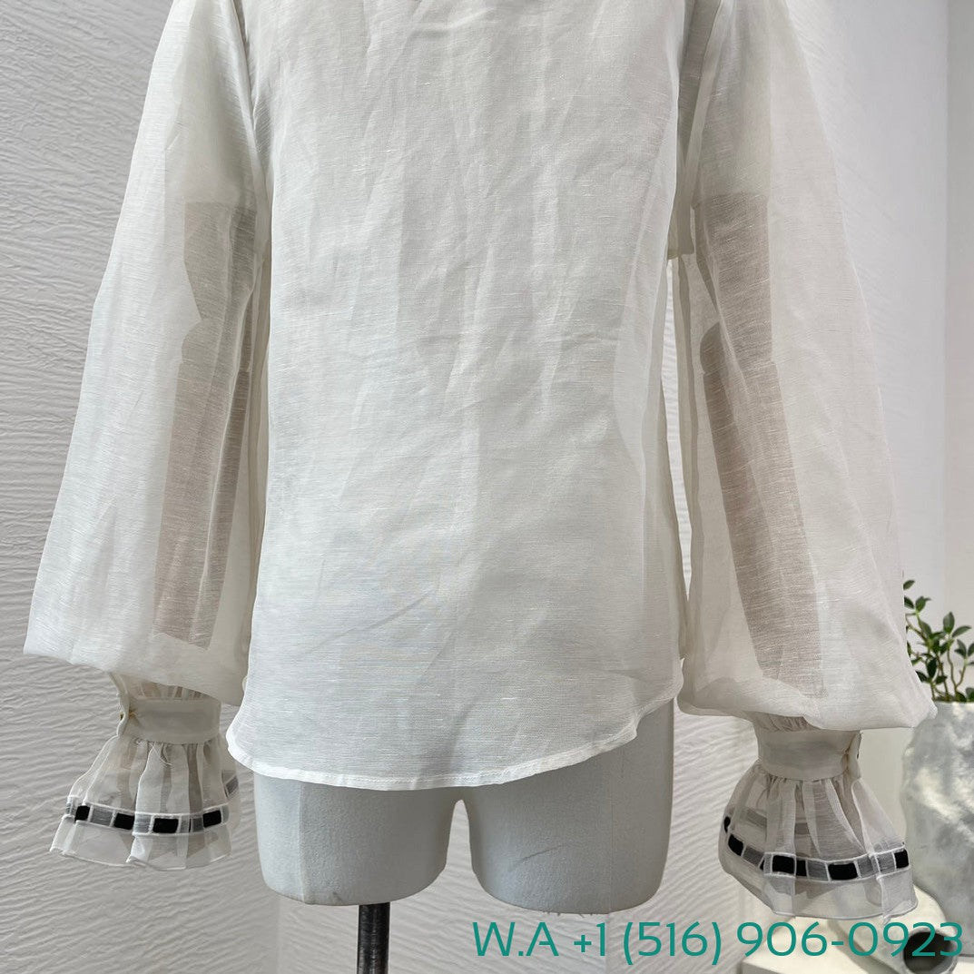 Zimmermann White Ruffles Long Sleeve Blouse Tops