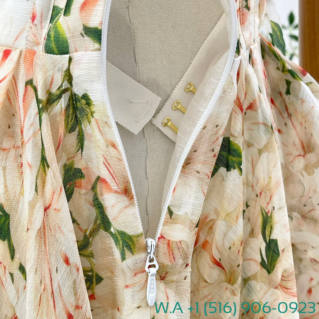 Zimmermann Coral Yellow Rhododendron Floral Print Sleeve Tube Top Asymmetrical Hem Maxi Dress