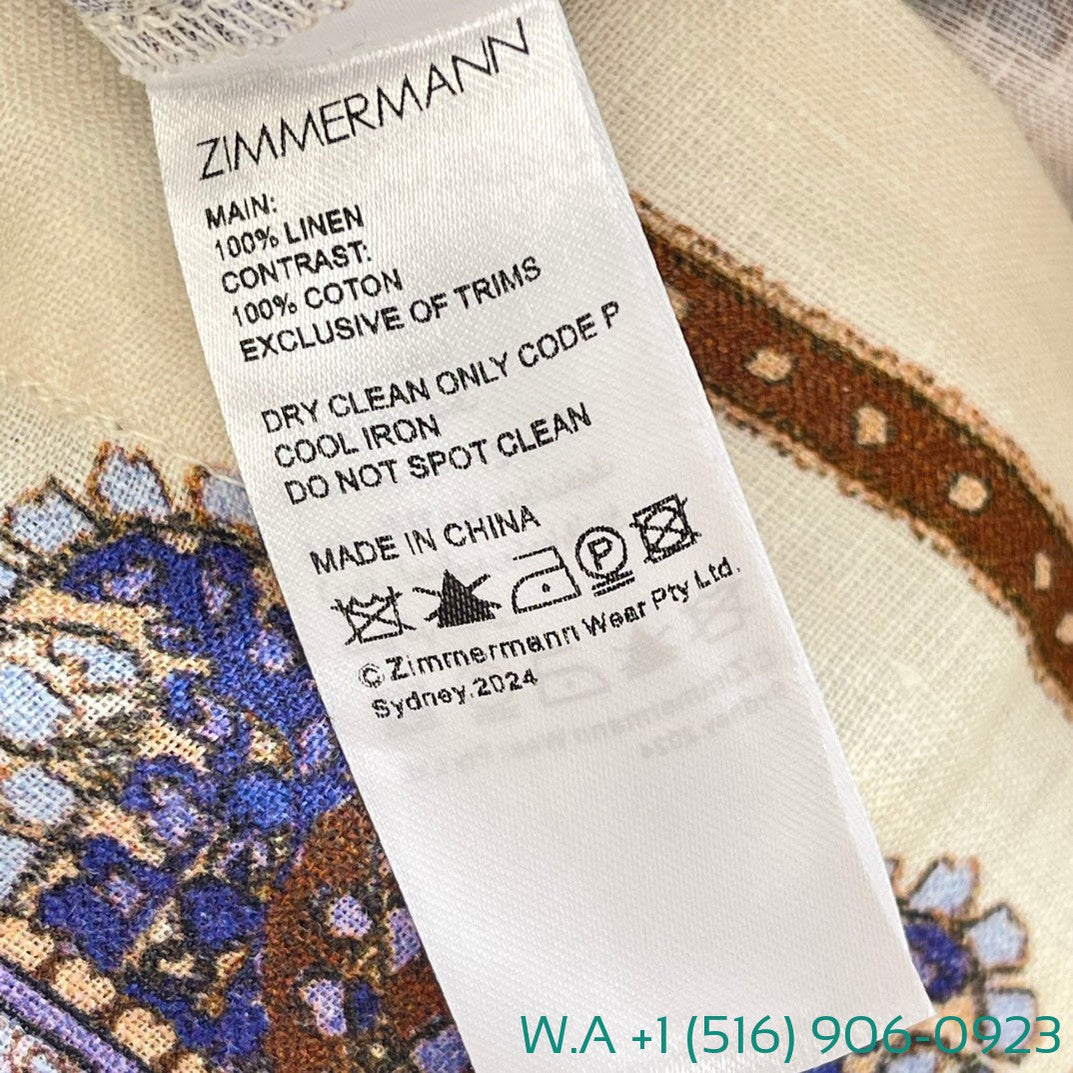 Zimmermann Violet Purple White Paisley Print Half Sleeve Mini Dress