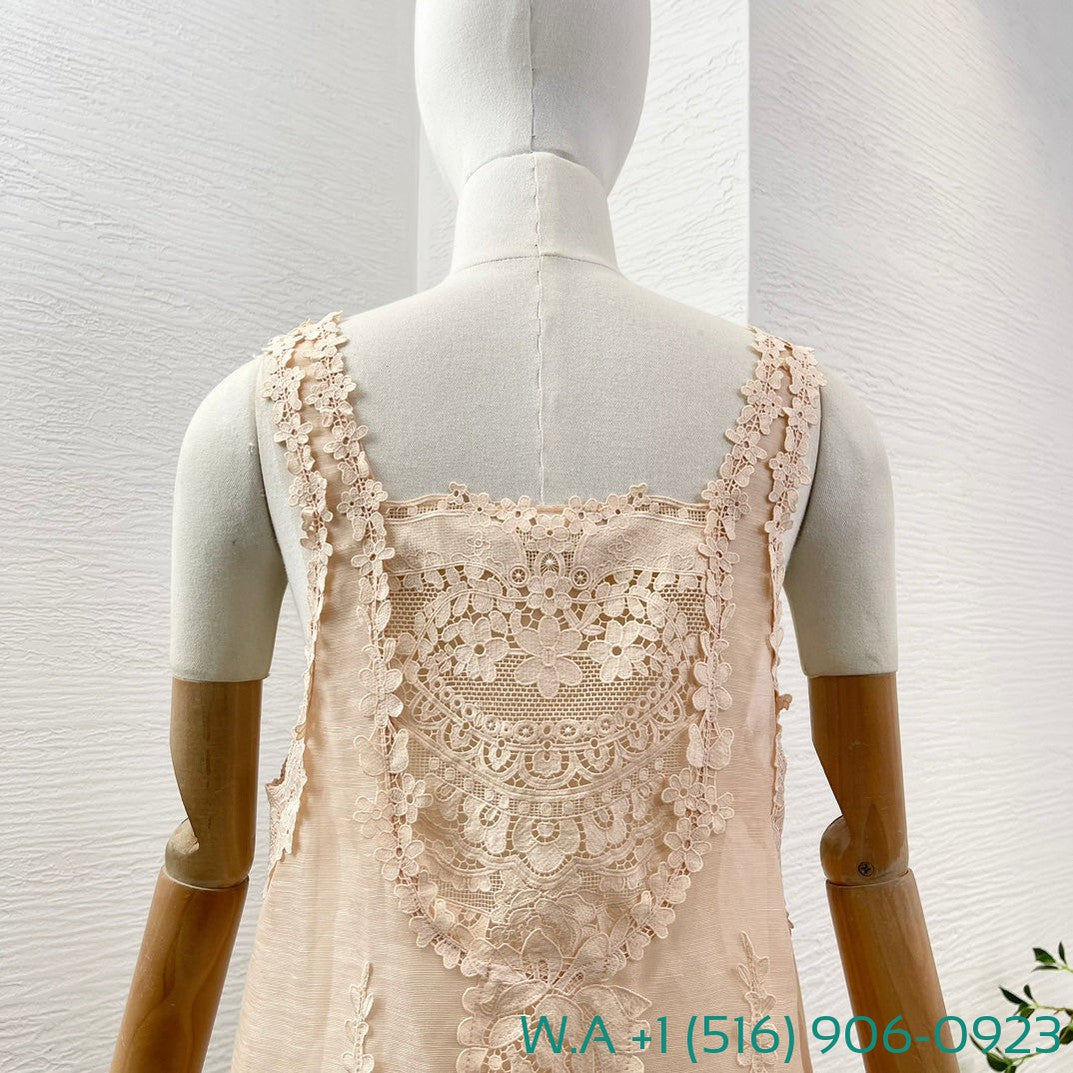 Zimmermann Lotus Pink Lace Hollow-Out Sleeveless Vest Tops