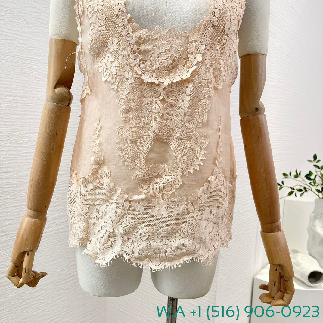 Zimmermann Lotus Pink Lace Hollow-Out Sleeveless Vest Tops