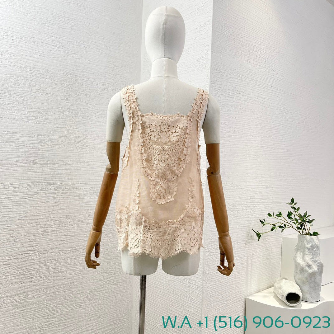 Zimmermann Lotus Pink Lace Hollow-Out Sleeveless Vest Tops