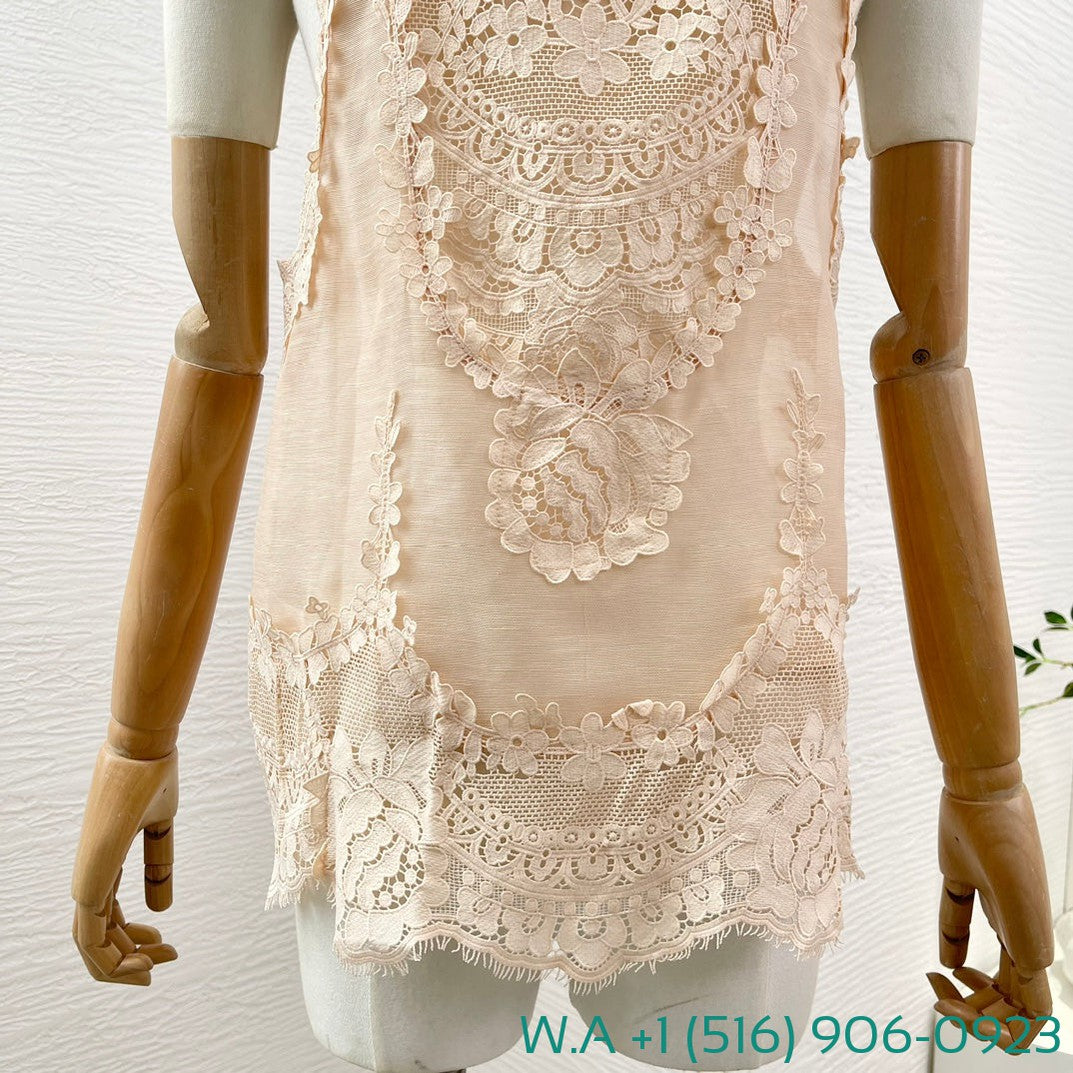 Zimmermann Lotus Pink Lace Hollow-Out Sleeveless Vest Tops