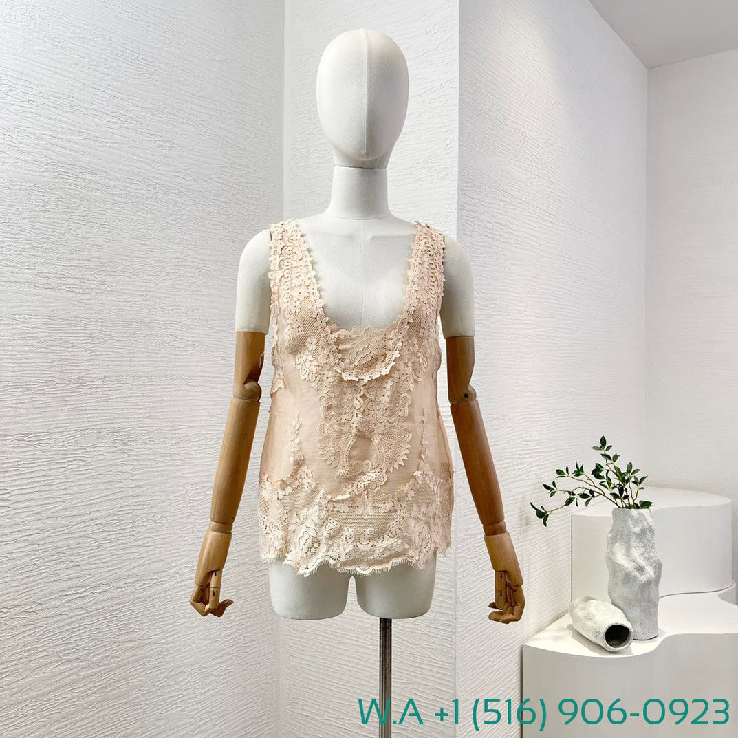 Zimmermann Lotus Pink Lace Hollow-Out Sleeveless Vest Tops