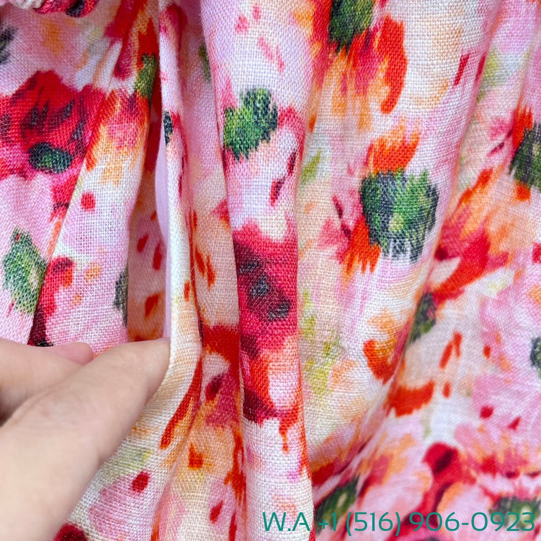 Zimmermann Red Floral Print Half Sleeve Backless Cut Out Waist Square Collar Mini Dress