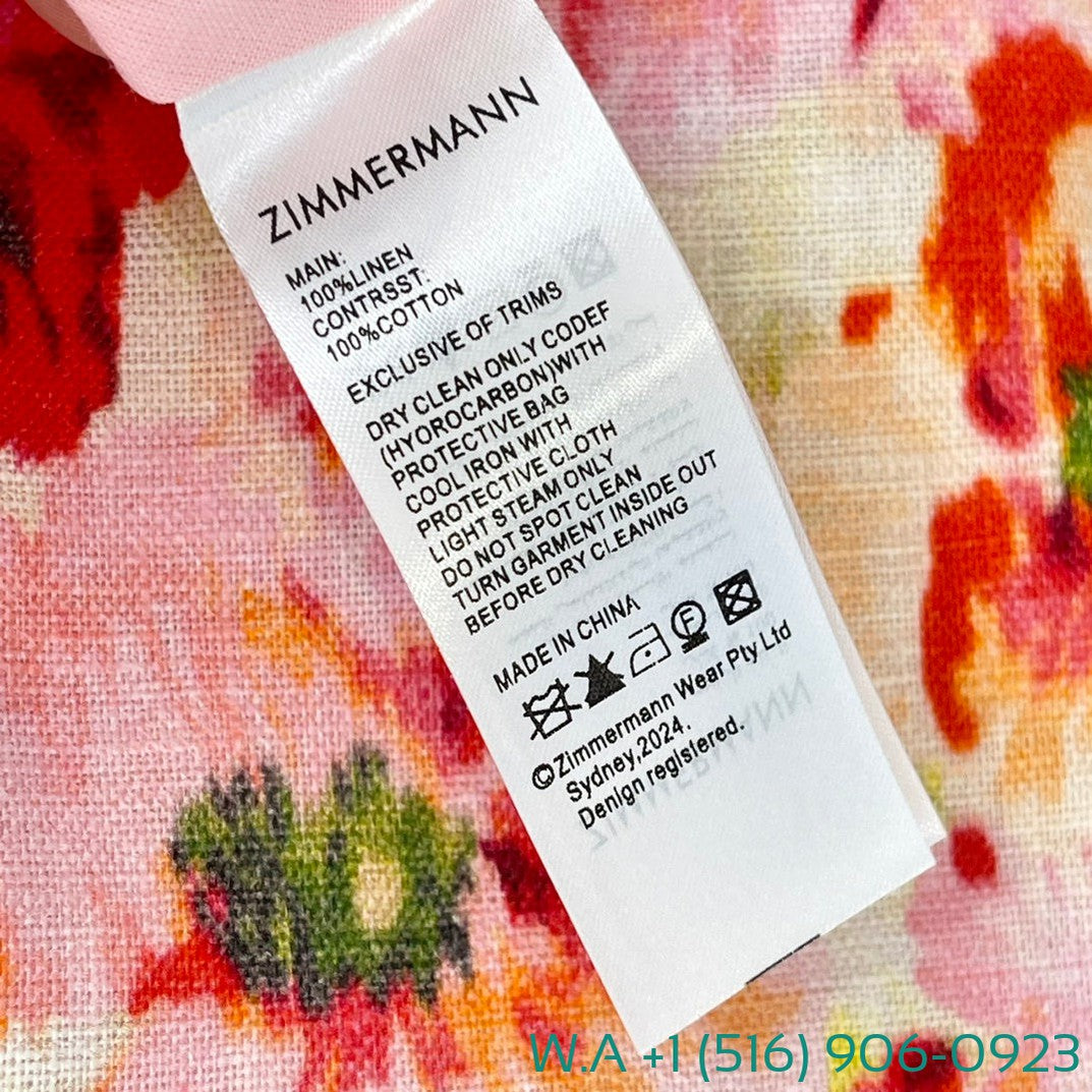 Zimmermann Red Floral Print Half Sleeve Backless Cut Out Waist Square Collar Mini Dress