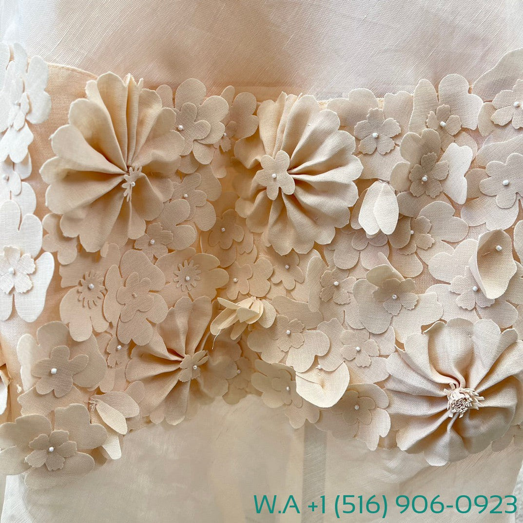 Zimmermann Nude Short Sleeve Flowers Appliqued Off-The-Shoulder Tube Maxi Dress